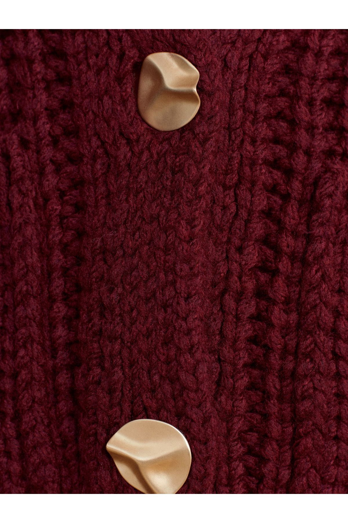 Dilvin-60960 Tricotaj cu buzunare cu textura moale cu decolteu, cu nasturi, cardigan - Burgundy 4