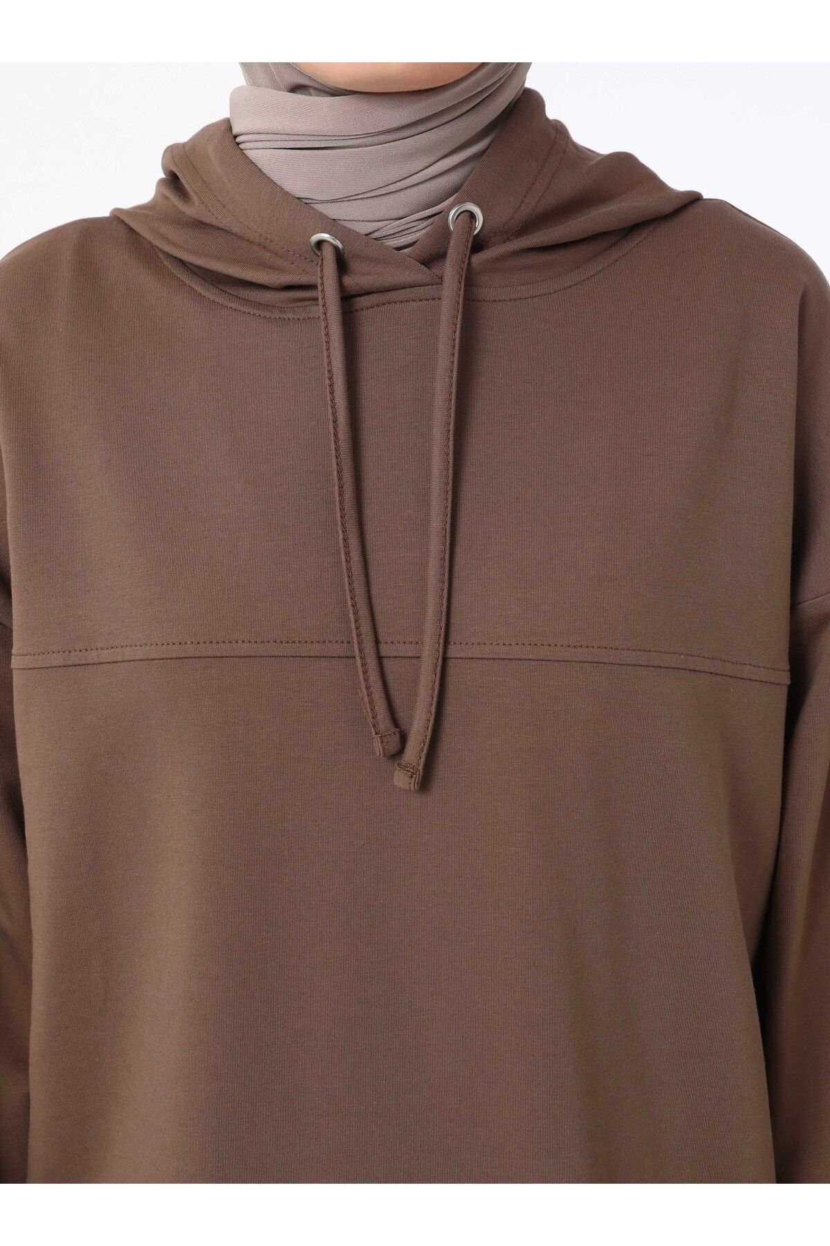 Refka-Hooded Tracksuit Set with Stitching Detail - Bitter Brown - Basic 7