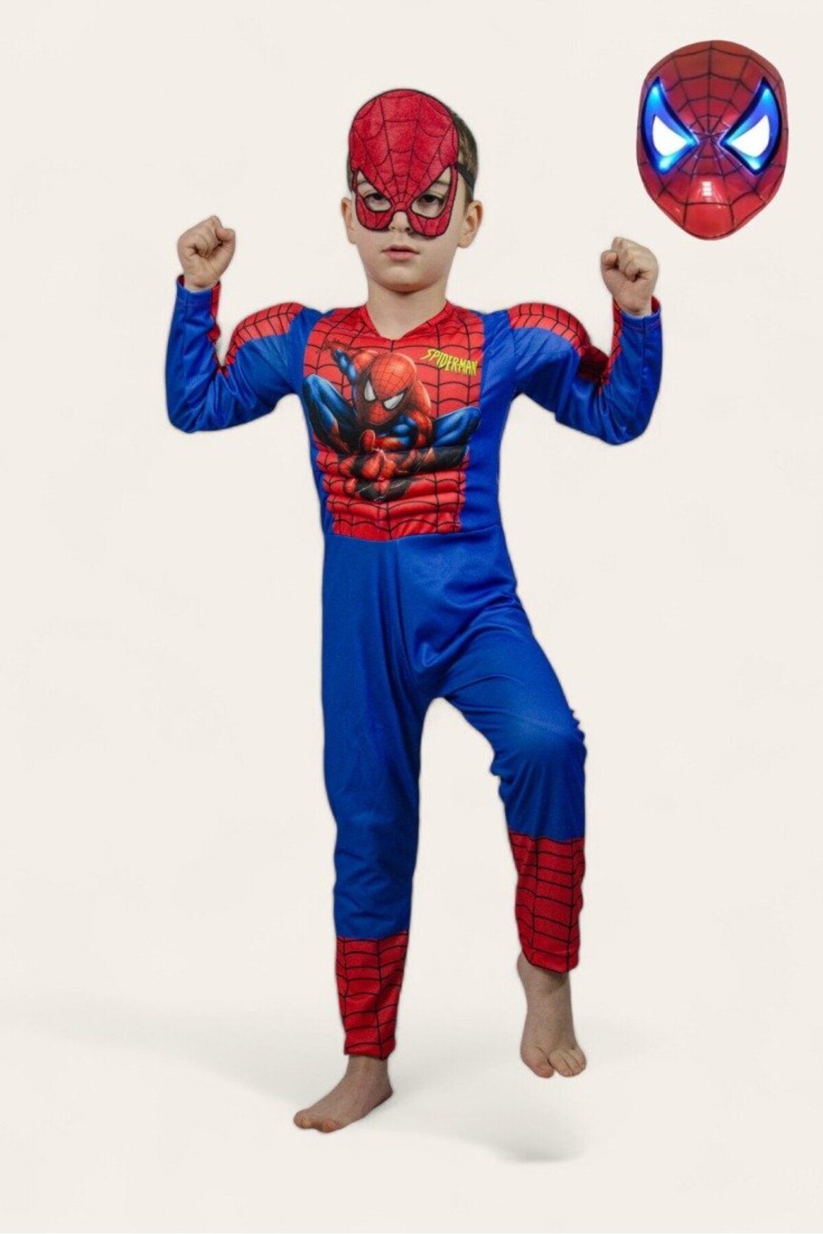 SEDİRLİ-Muscular Superhero New Lighted Masked Spiderboy Man Birthday Party Filled Costume 3