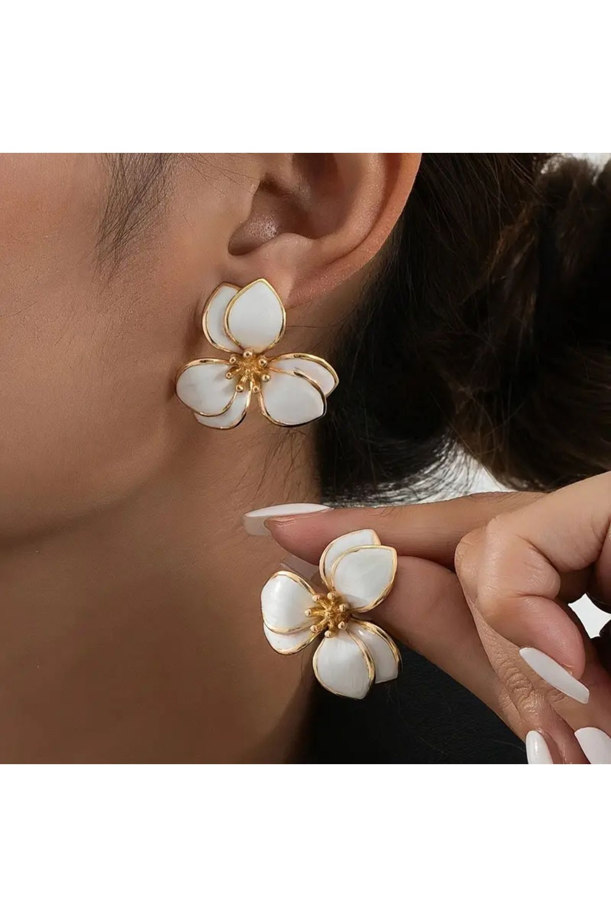 Fashionjewelery-أقراط زهرة بيضاء 2