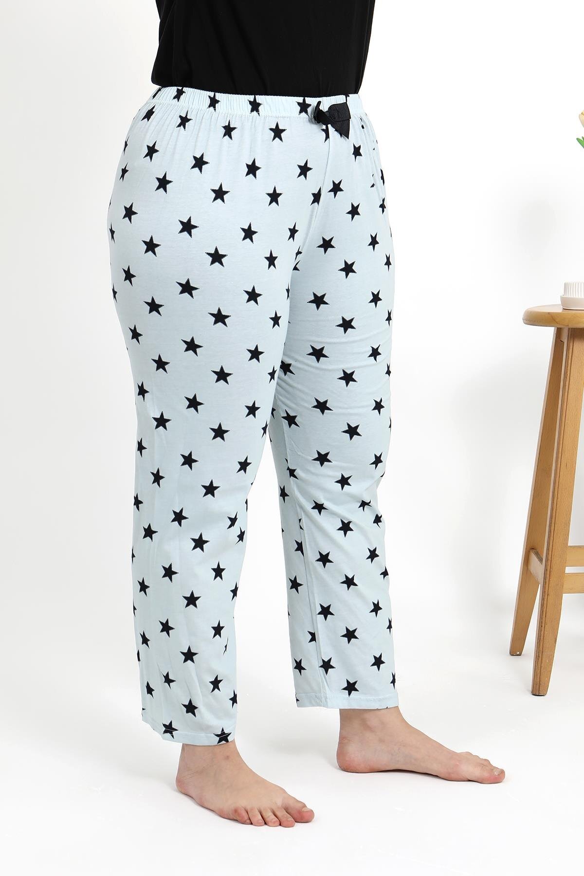 Akbeniz-Strong Women's Bottom Pajamas Plus Size, Cotton Ice Blue 27557 7