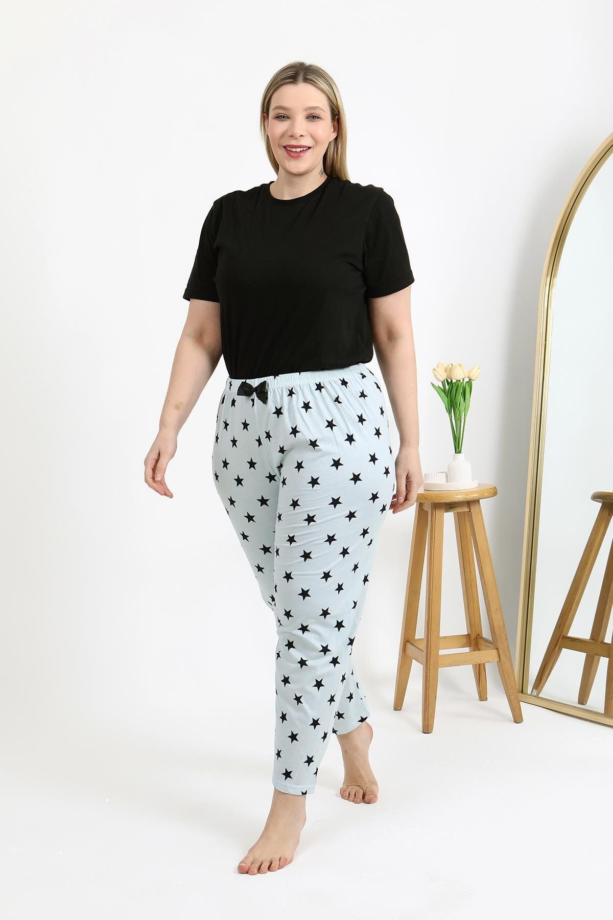 Akbeniz-Strong Women's Bottom Pajamas Plus Size, Cotton Ice Blue 27557 5
