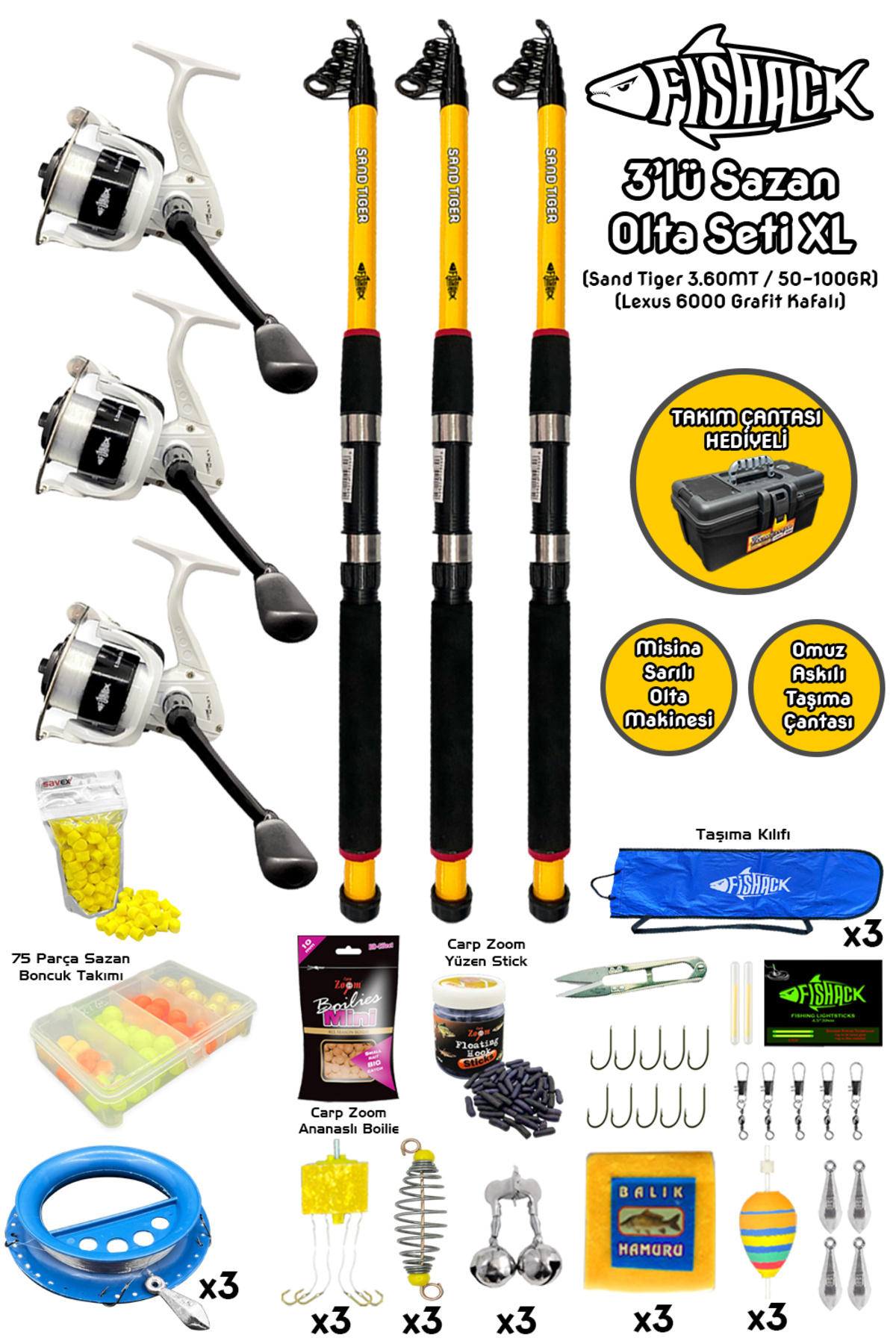 El Biz Fishack 3'lü Sazan Olta Seti XL - 3.60MT/50-100GR