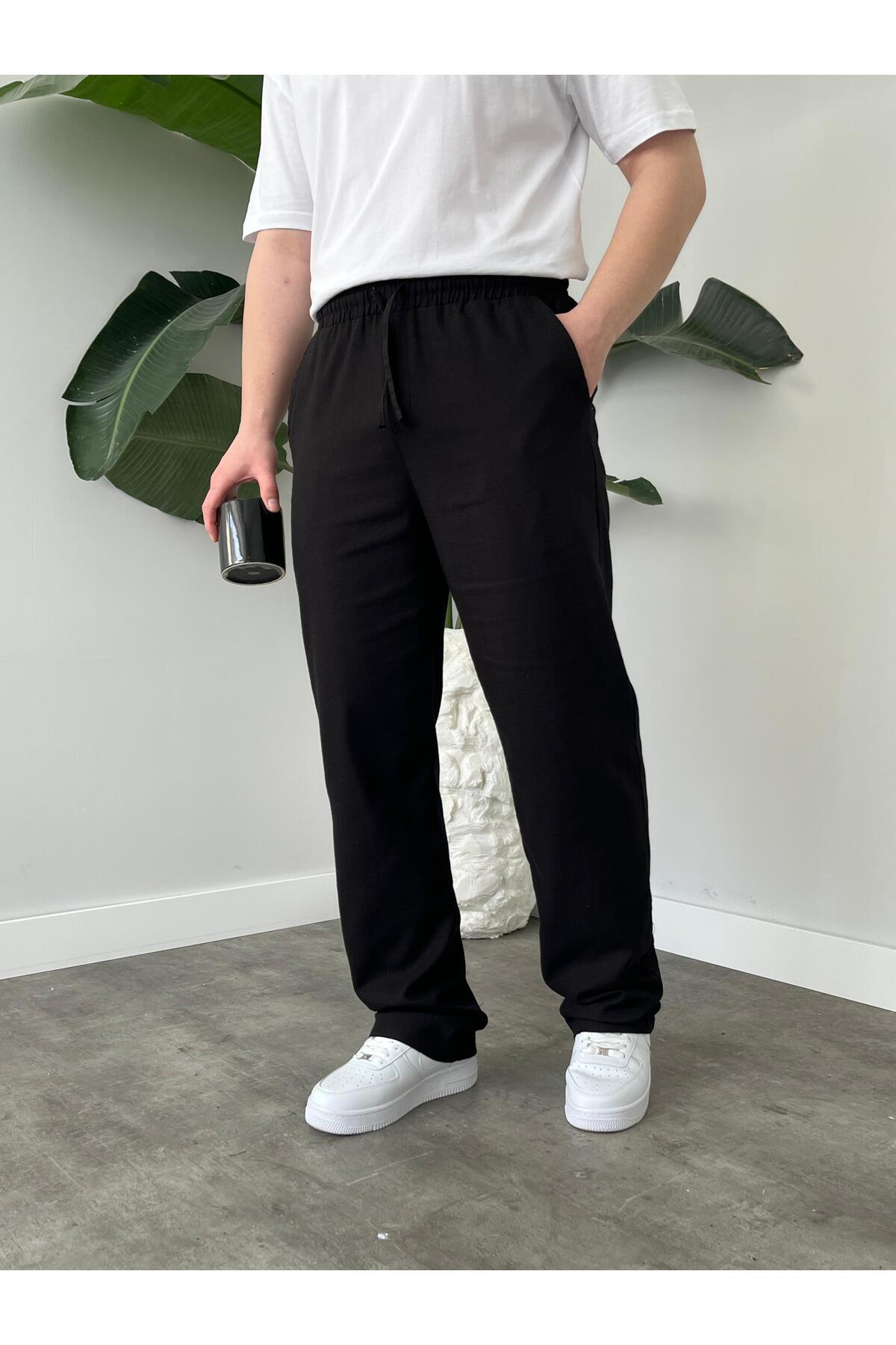 Yıkamalı Keten Pantolon Baggy — مشکی NYN159753 — تصویر 3 از 4