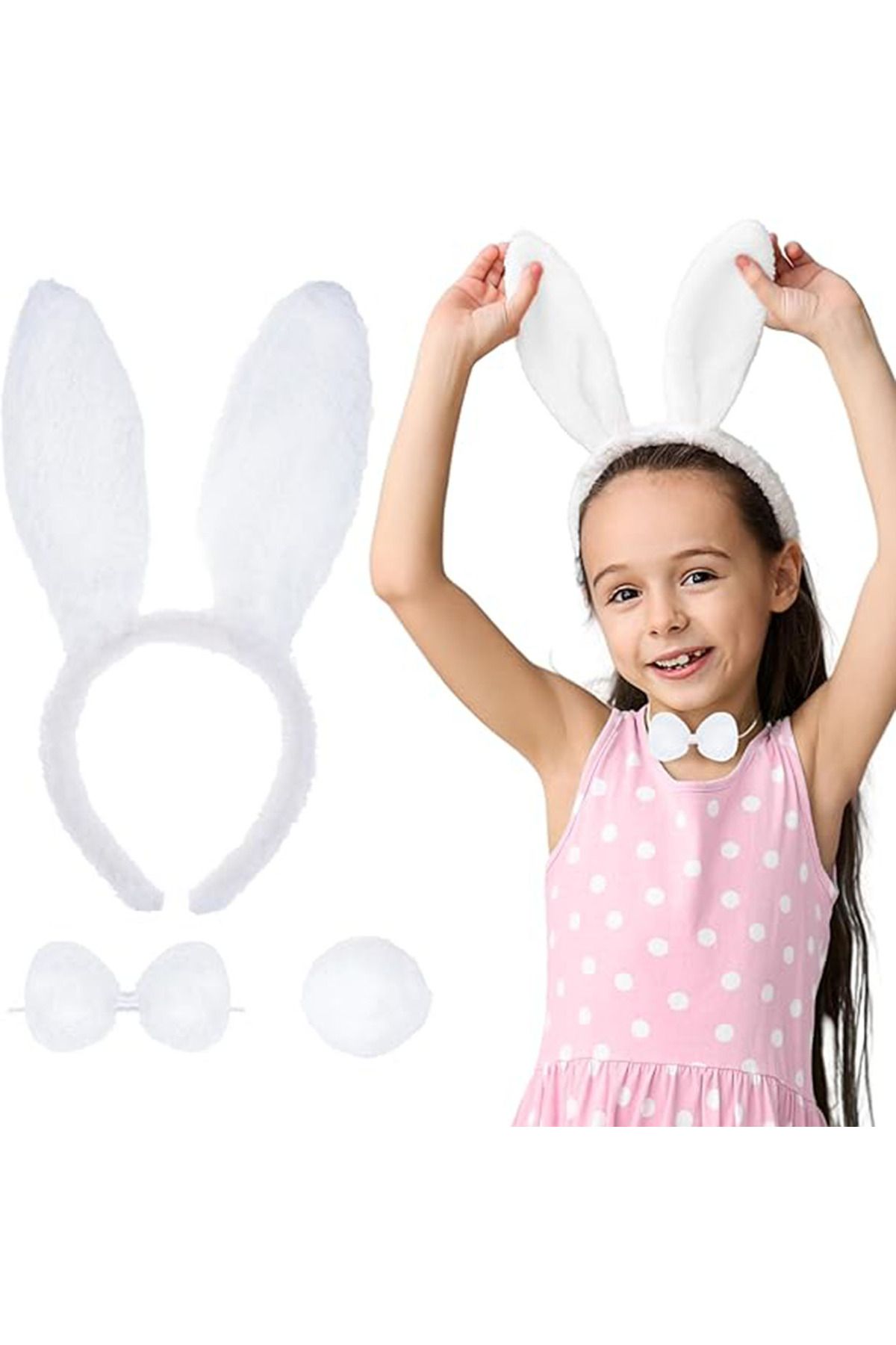 Avantaj Kapıda ® Beyaz Tavşan Kostüm Seti – Taç, Papyon, Kuyruk (12’li Paket) (Parti Temalı)
