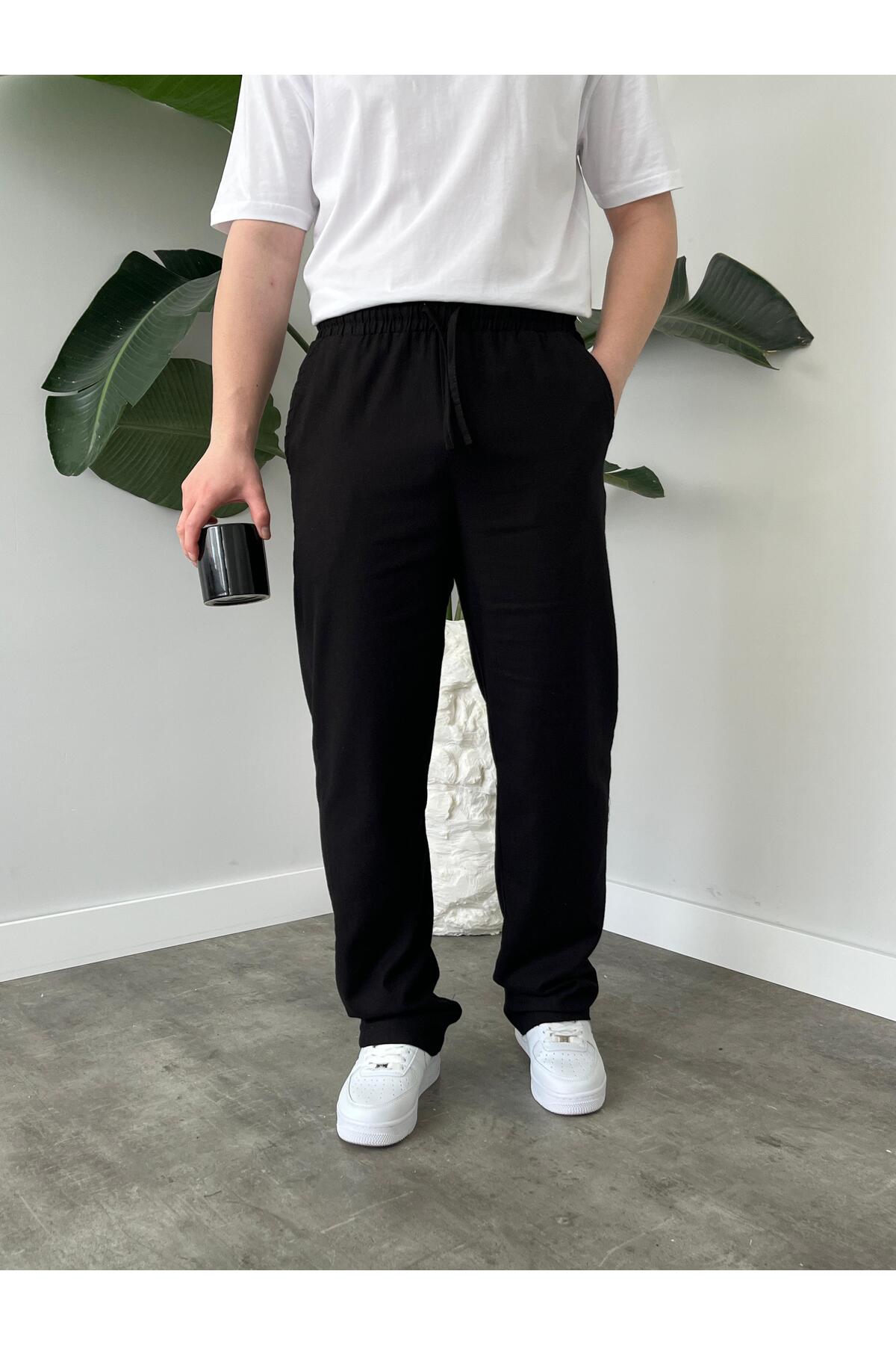 Yıkamalı Keten Pantolon Baggy — مشکی NYN159753 — تصویر 4 از 4