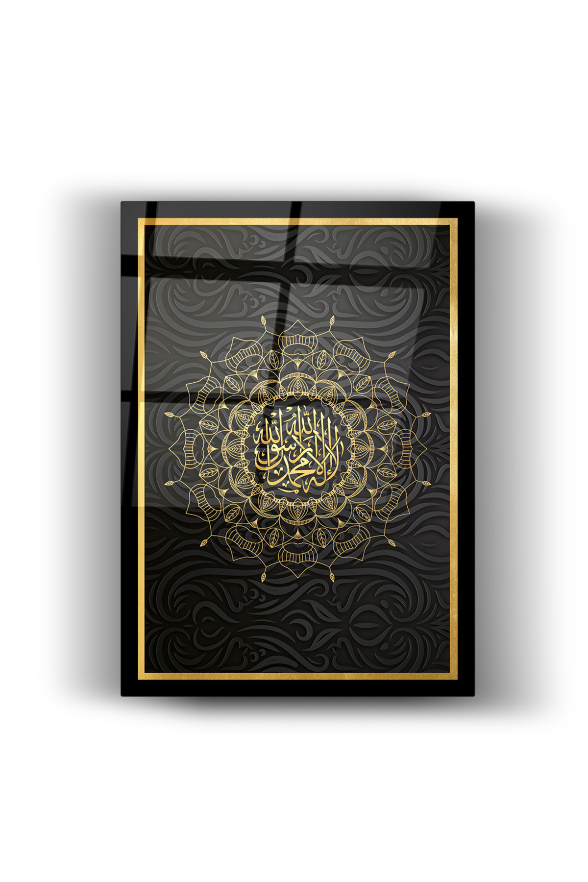Kelime-i Tevhid Cam Tablo-Gold-Siyah - Ev Ve Ofis Dekorasyonu- Dua-Ayet-Kuran-ı Kerim-Dini-İslami