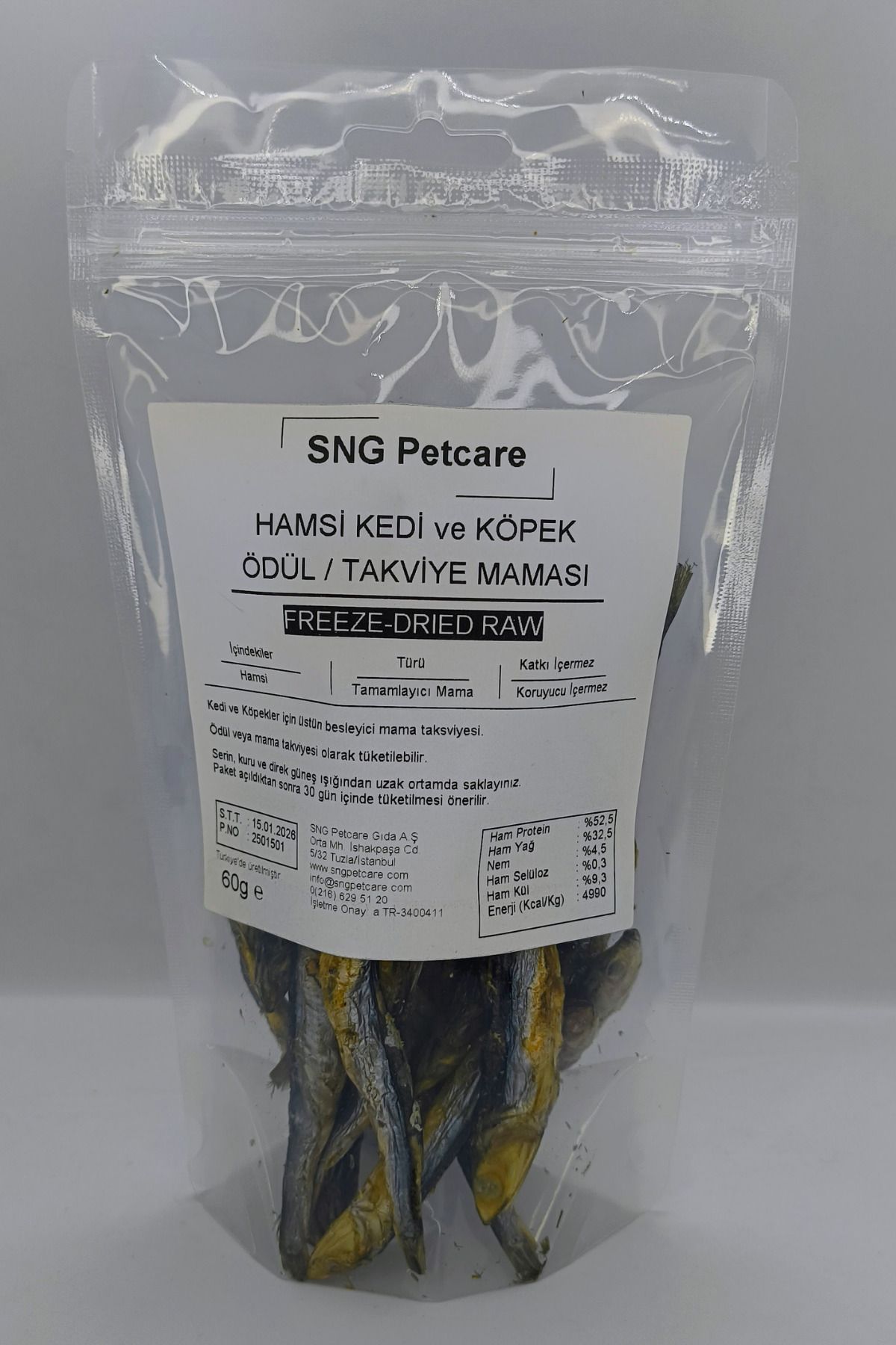 SNG Petcare Freeze-Dried Çiğ Hamsi Kedi ve Köpek Ödülü 60g