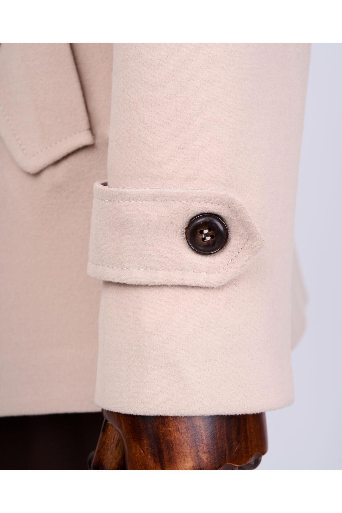 TerziAdemAltun-Men's Italian Style Beige Short Stamp Trench Coat Coat - T13324 7