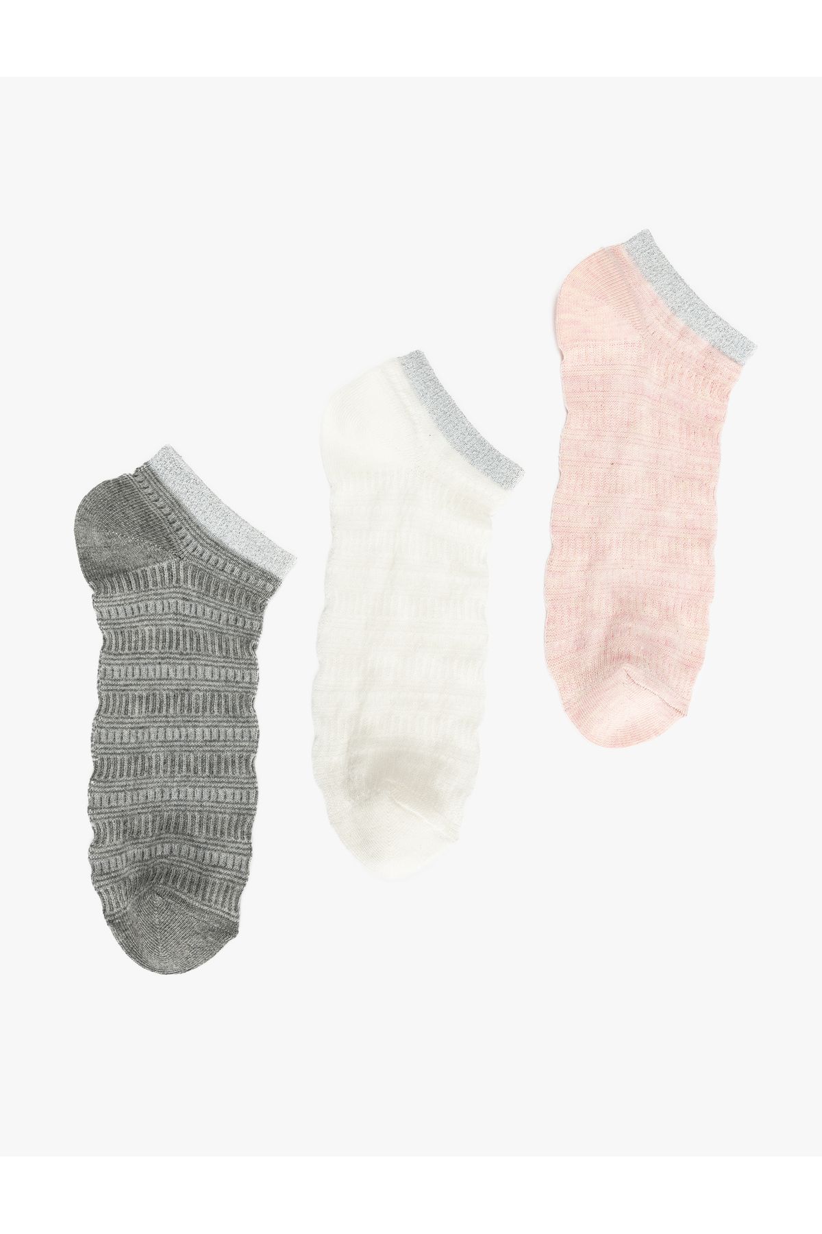 Koton-Set of 3 Textured Multicolored Booties Socks 1