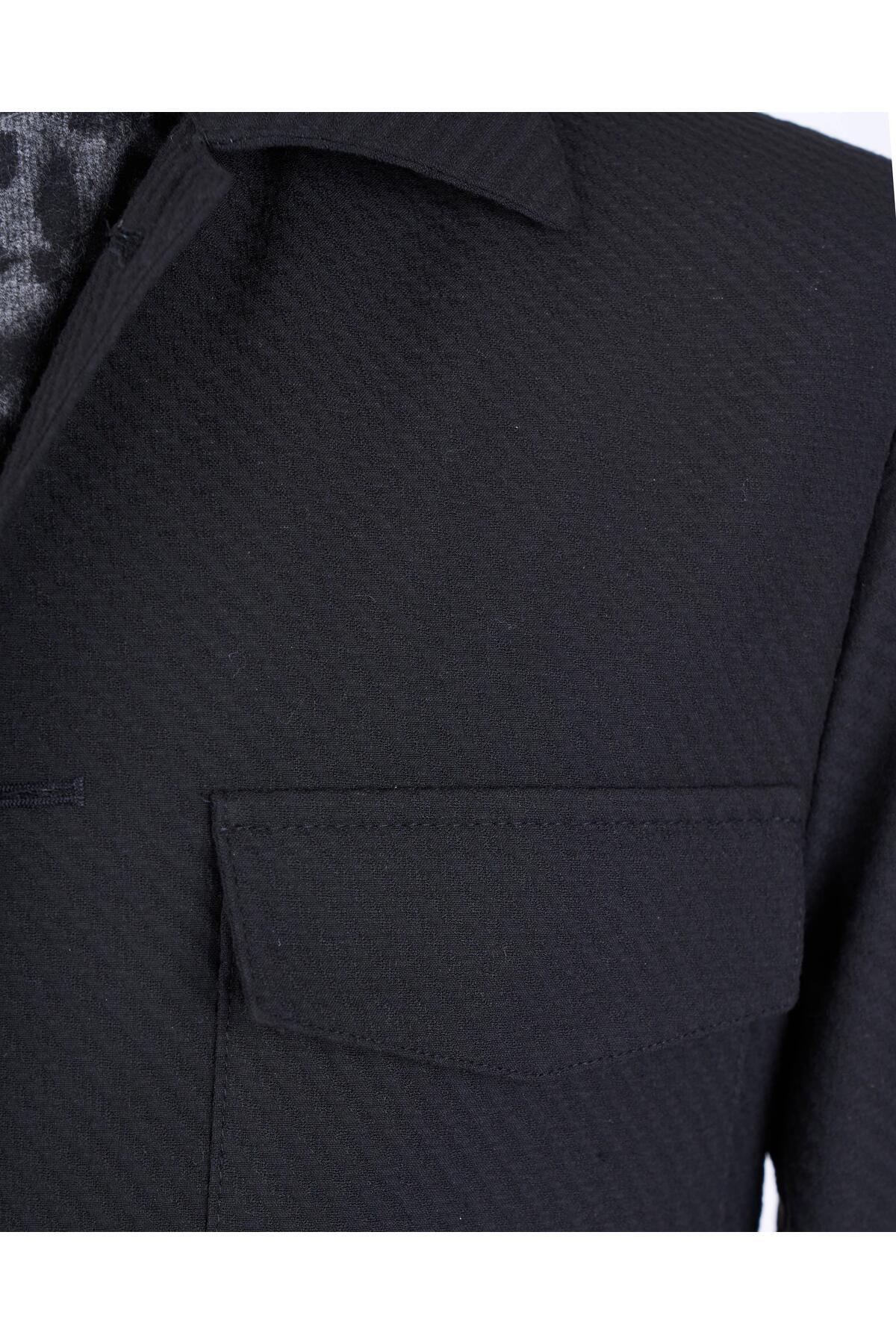 TerziAdemAltun-Jachetă sport sezonieră slim fit în stil italian, neagră T13090 4