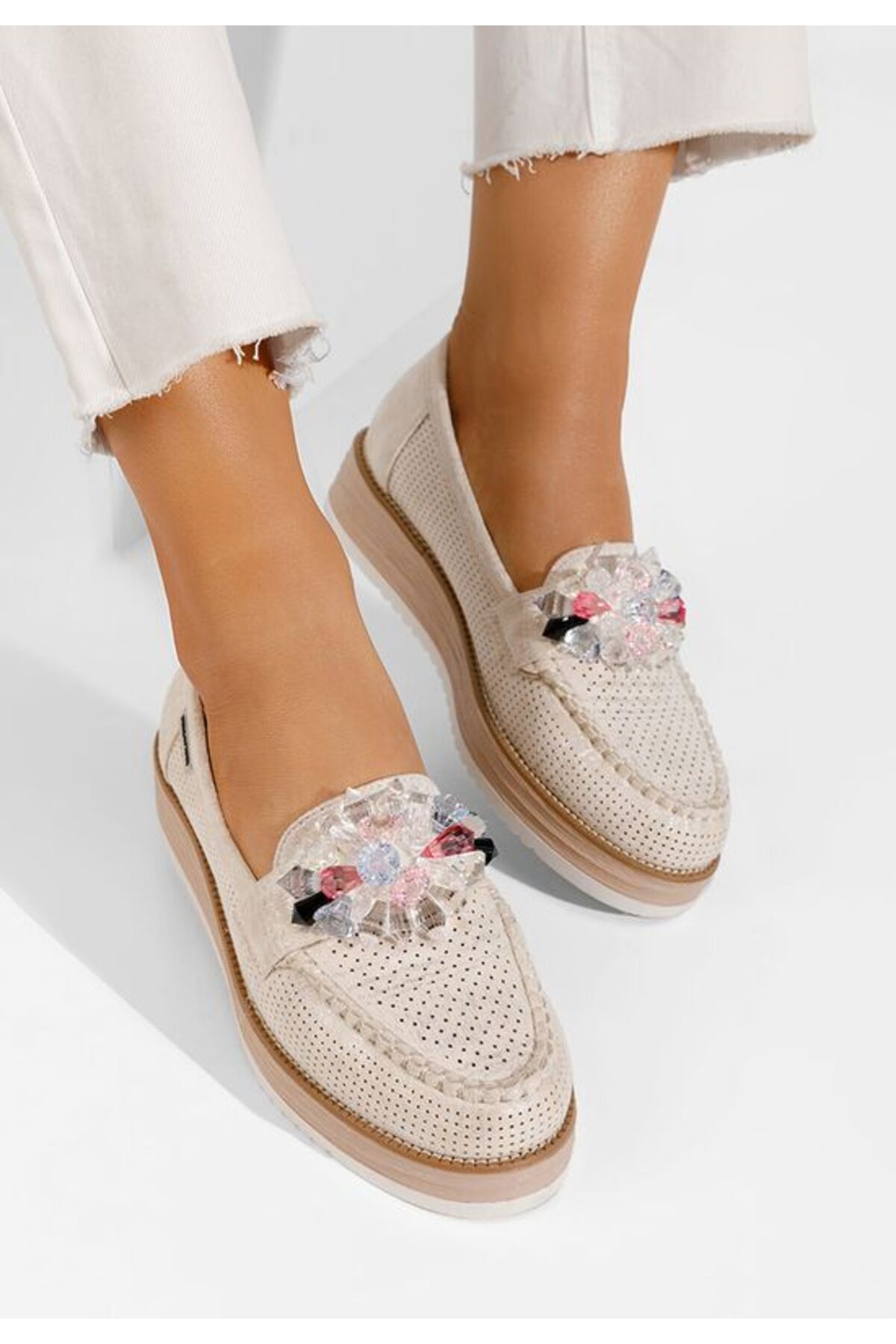 B T Shoes-Mocasini cu talpa groasa Veiga V2 argintii 1