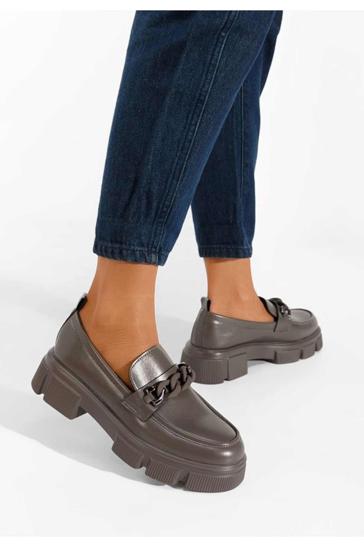 B T Shoes-Mocasini cu talpa groasa Larita gri 1