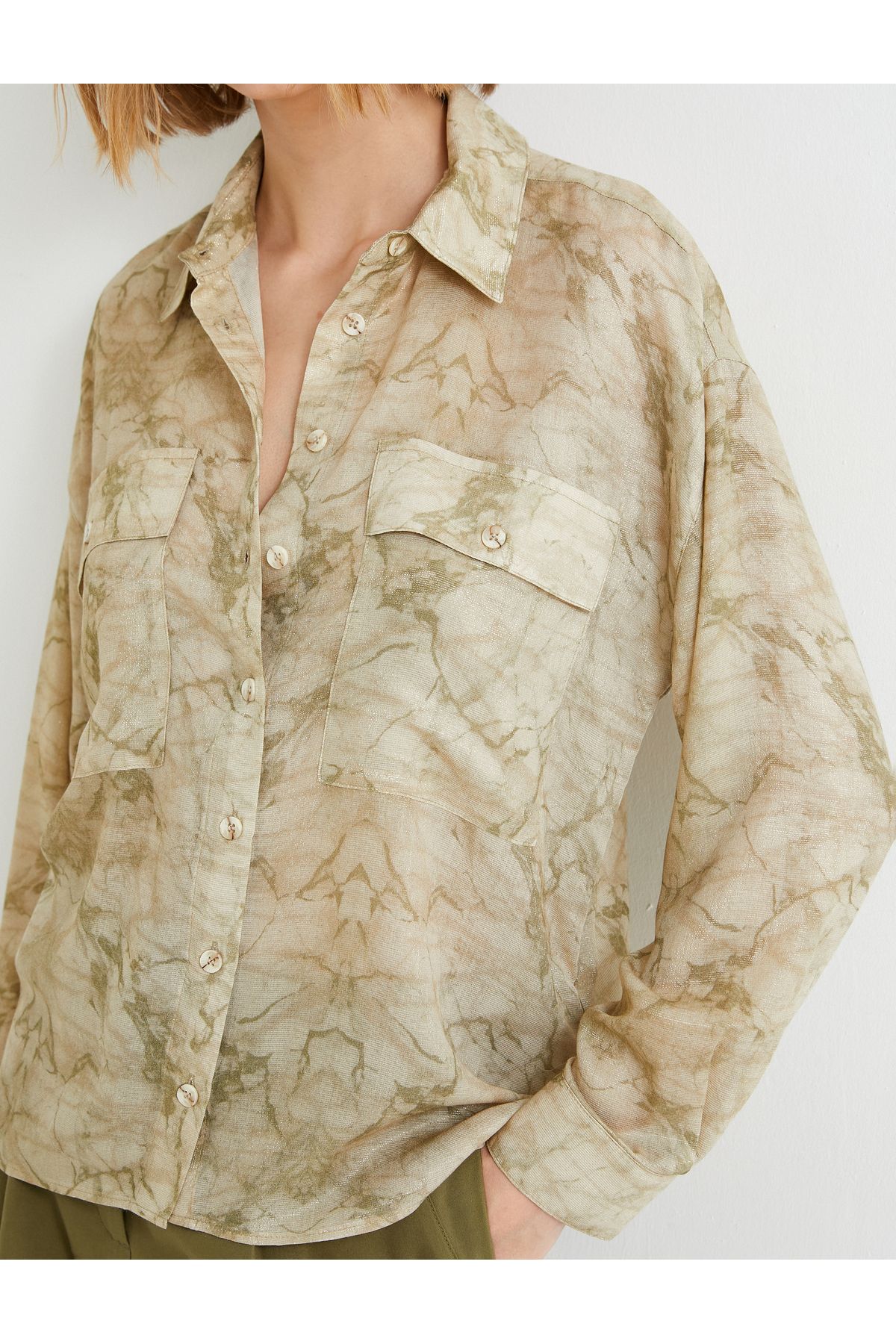 Koton-Oversize Shirt Long Sleeve Pocket Detailed Classic Collar Abstract Pattern 5