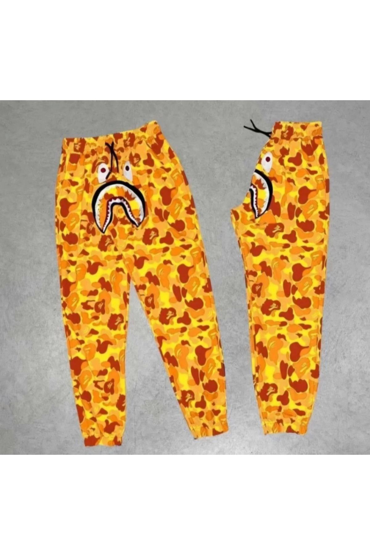 Asap İki İplik Mevsimlik Bape Nakişli Eşofman Pantolon - Sarı