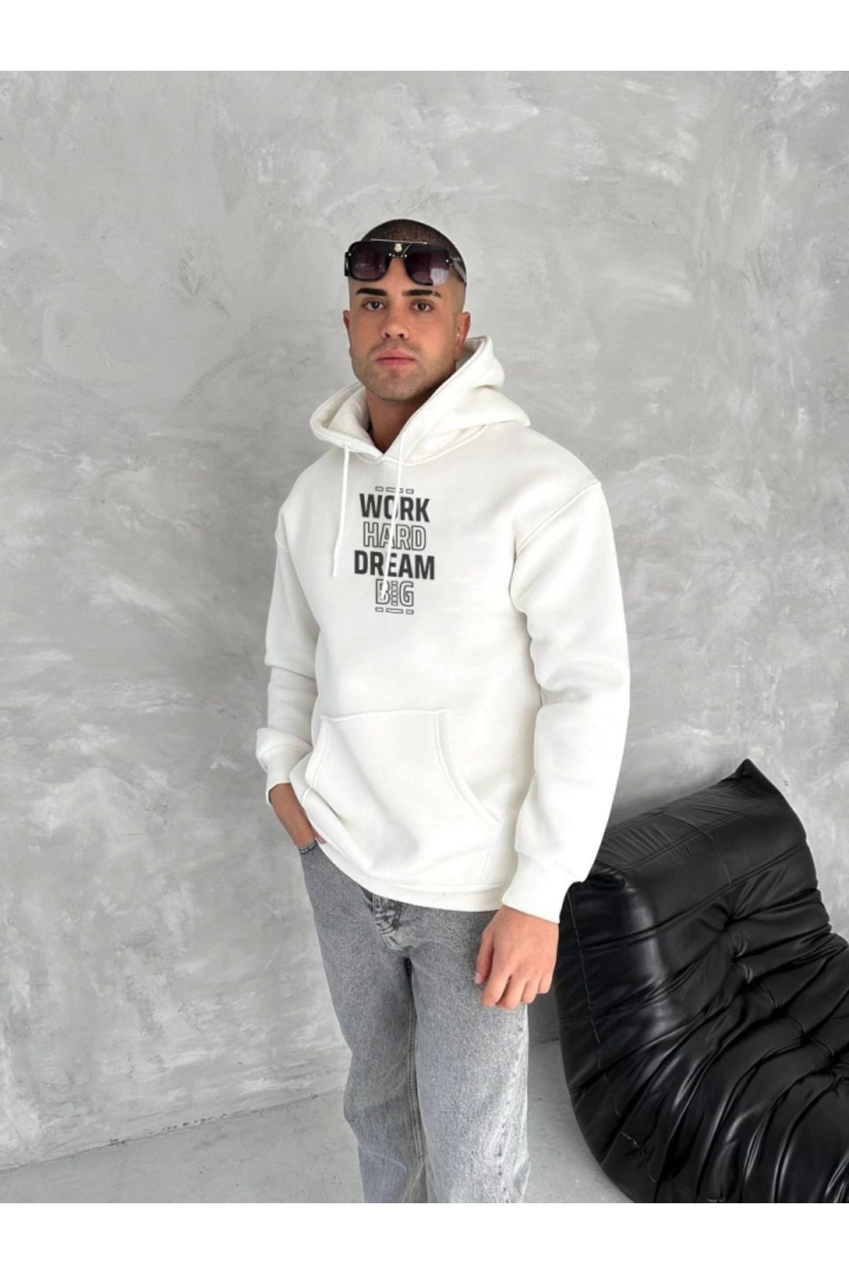 Melenza Kışlık Üç İplik Kapşonlu SweatShirt - Beyaz