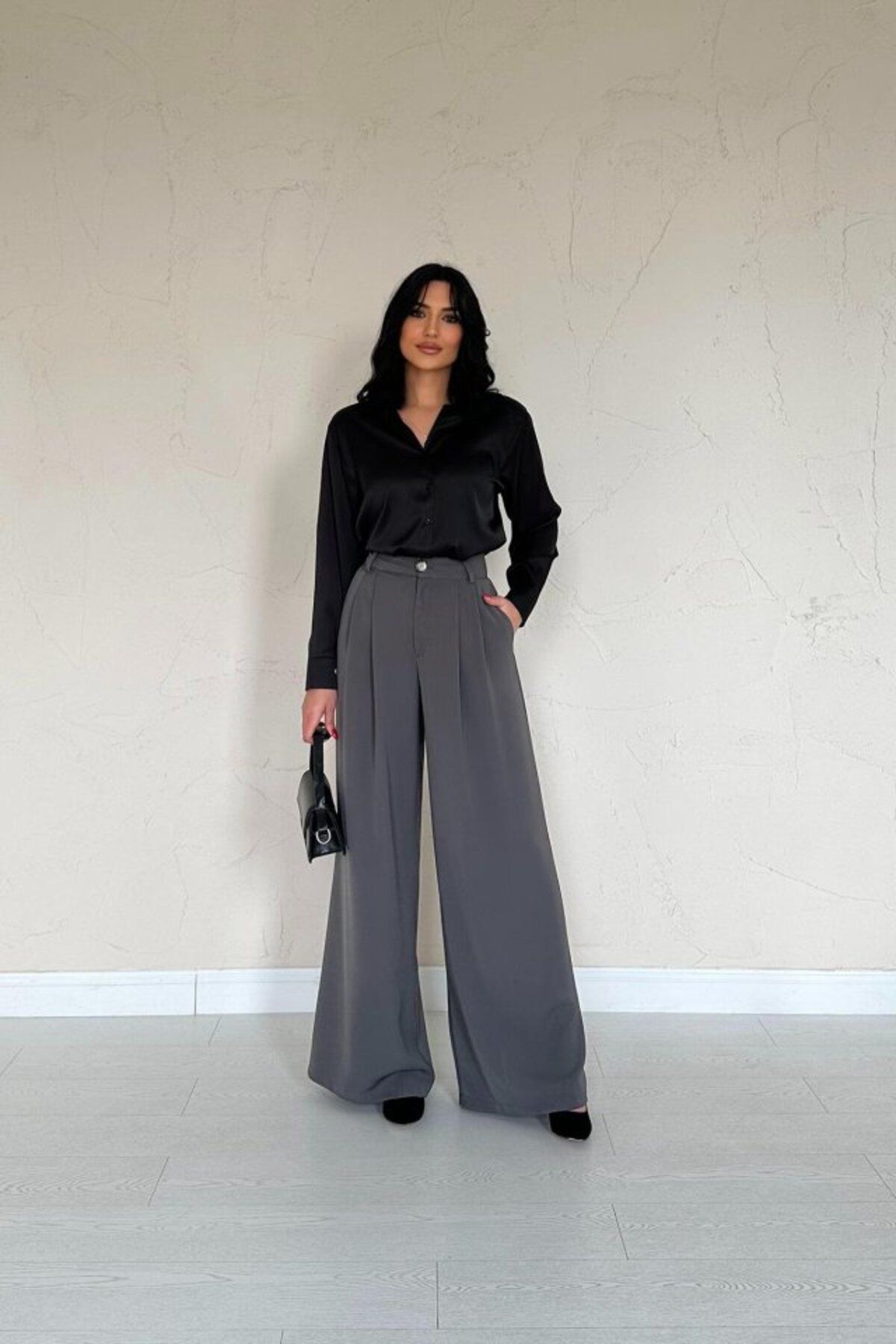 MRA Fashion Siyah Saten Gömlek