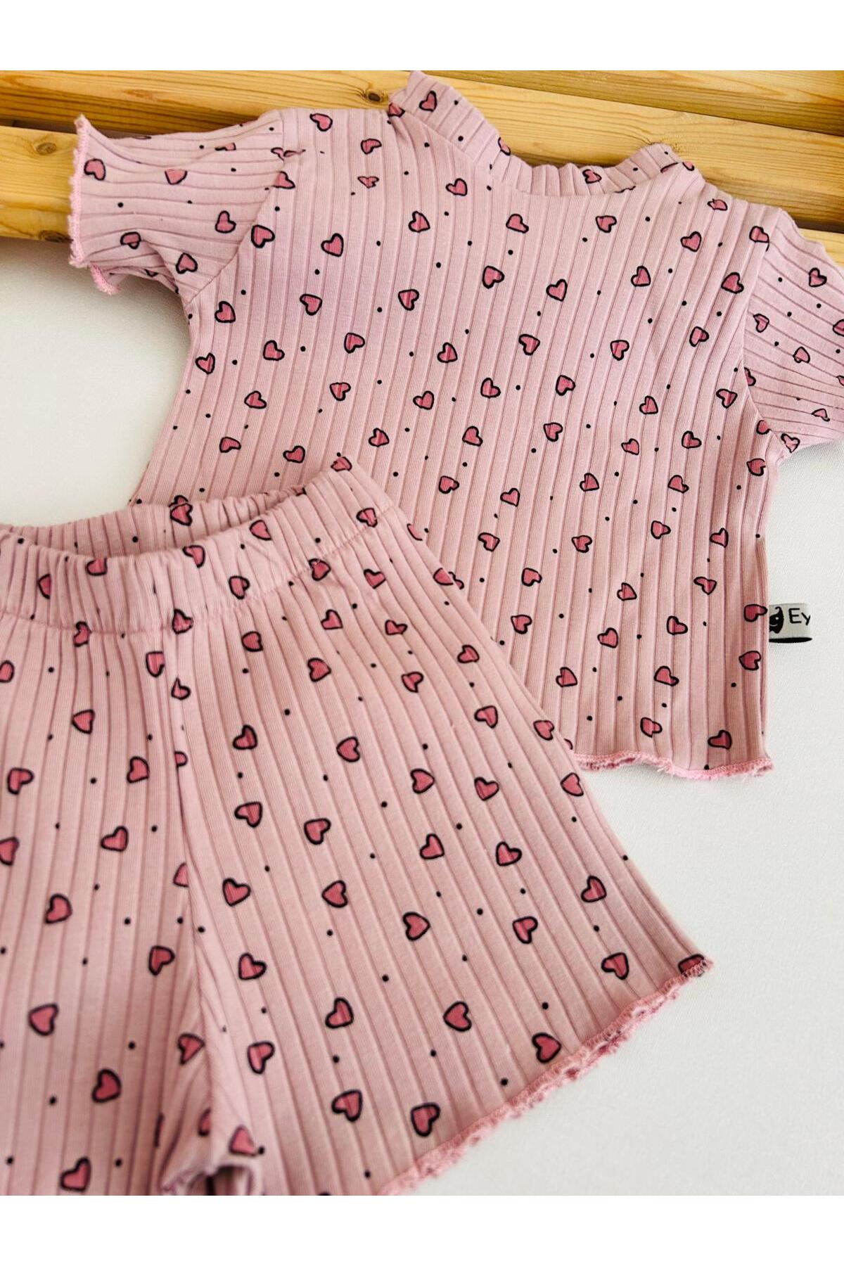 eymwes Kız Bebek Ve Çocuk Yazlık Desenli Kaşkorse Şort Tşhirt Alt Üst Takım fotoğrafı 2 (önizleme)