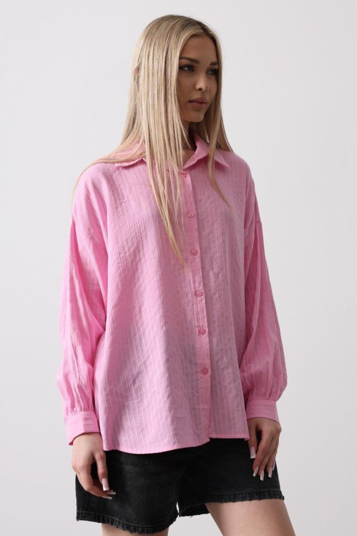 TUA MODA TUA MODA Çizgili Uzun Kol Gömlek - Pembe