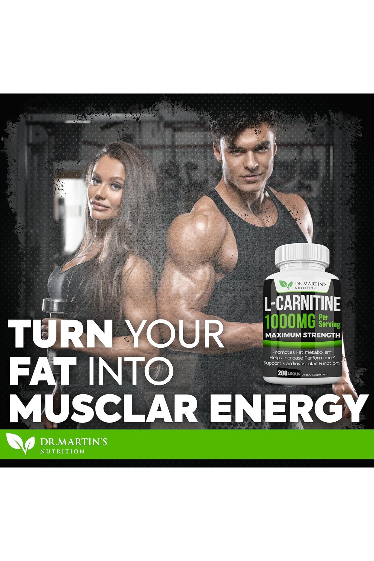 Dr MARTİN-DR. MARTIN'S NUTRITION Extra Strength L-Carnitine - 200 Capsules 1000mg Per Serving 5