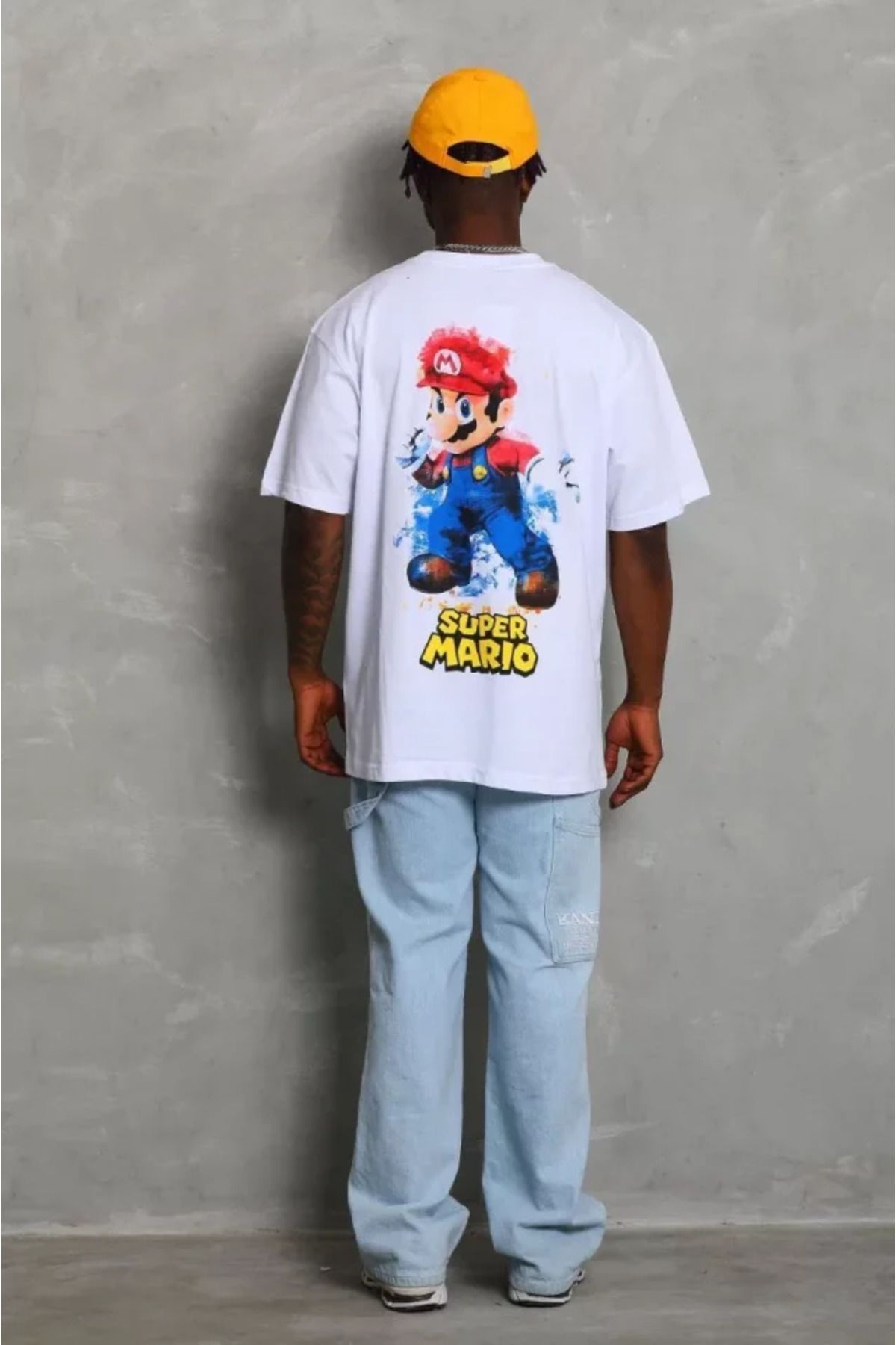 Albayrak Unisex Oversize Baskılı Bisiklet Yaka T-Shirt - Beyaz