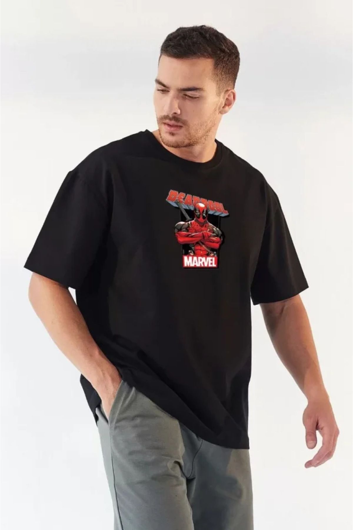 Asap Unisex Bisiklet Yaka Baskılı Oversize T-Shirt - Siyah
