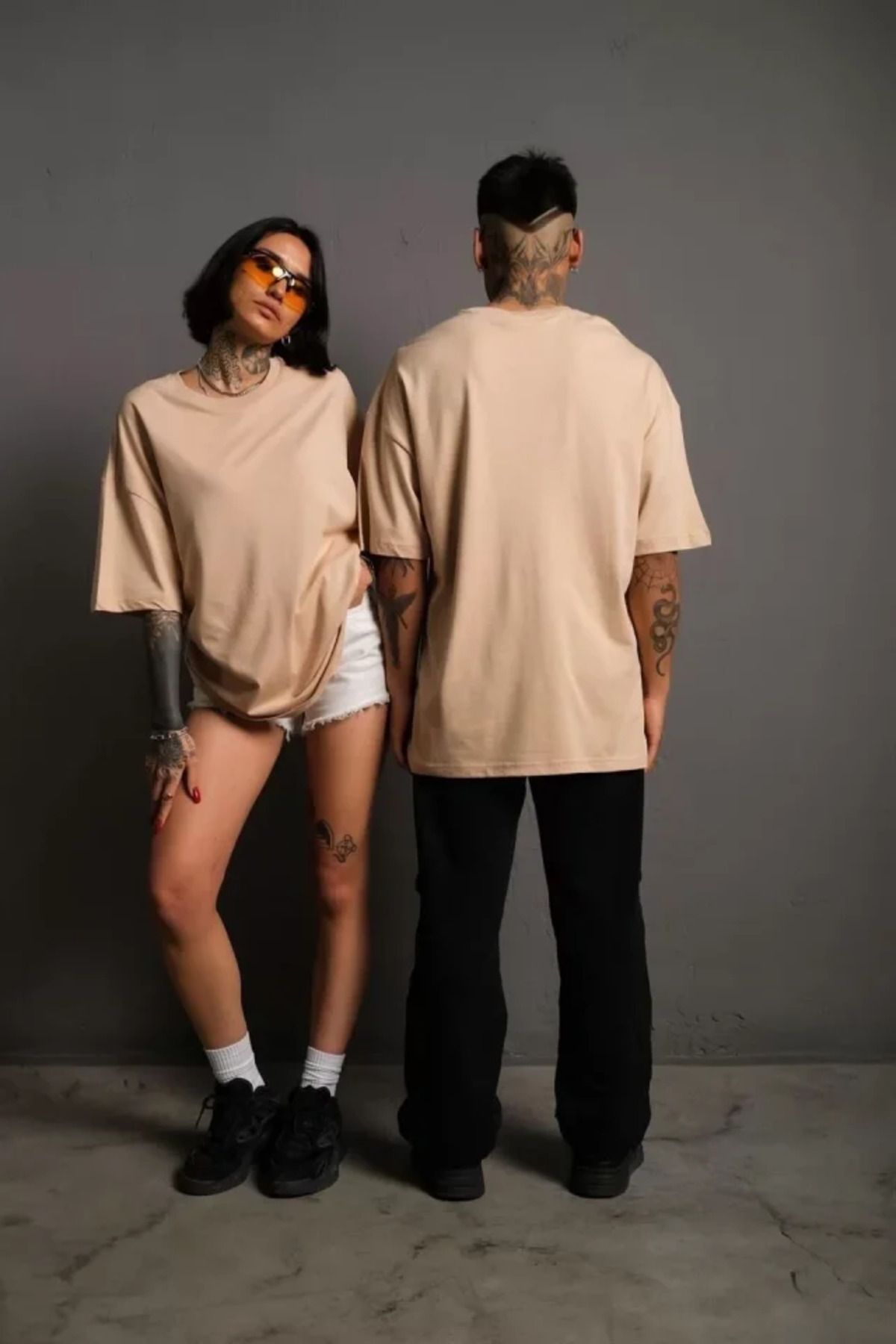vivenza Erkek 24/1 Düz A Kalite Oversize T-shirt - Bej