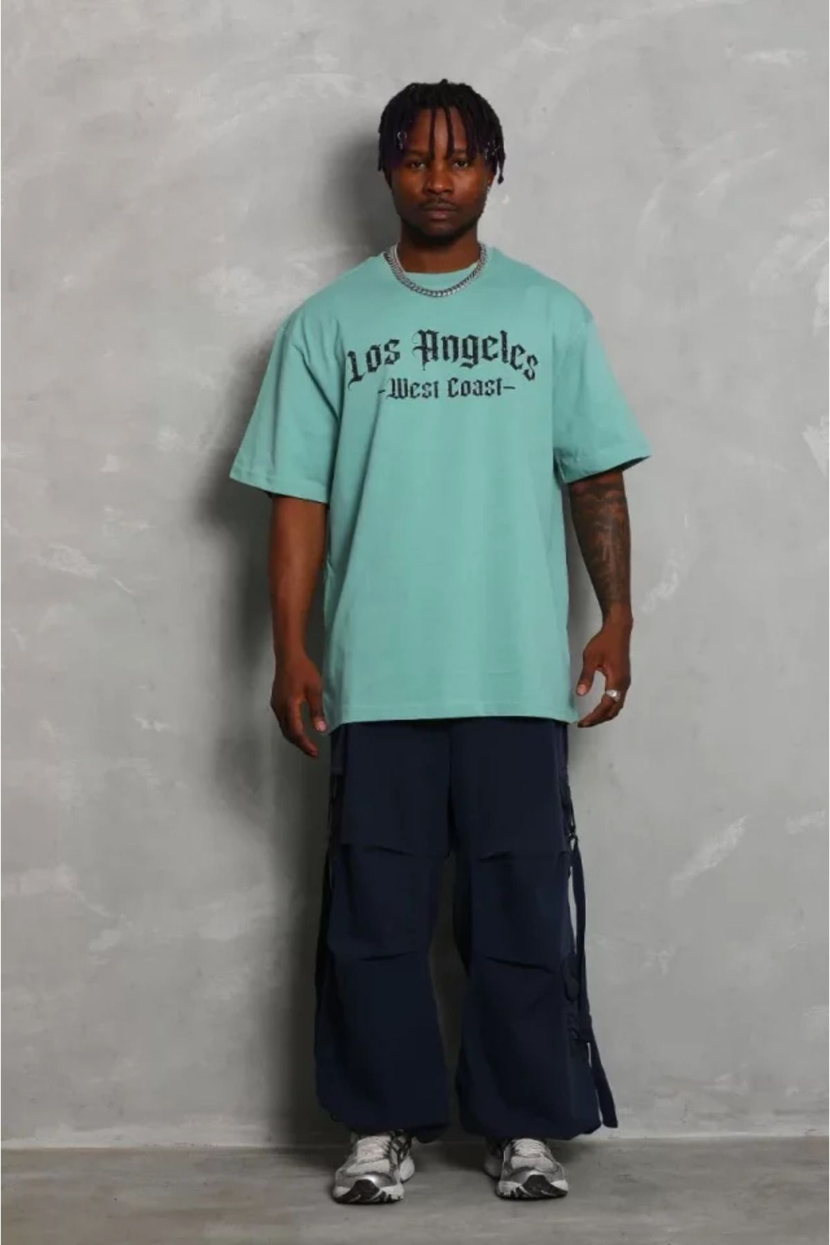 Albayrak Unisex Oversize Baskılı Bisiklet Yaka T-Shirt - Mint Yeşili