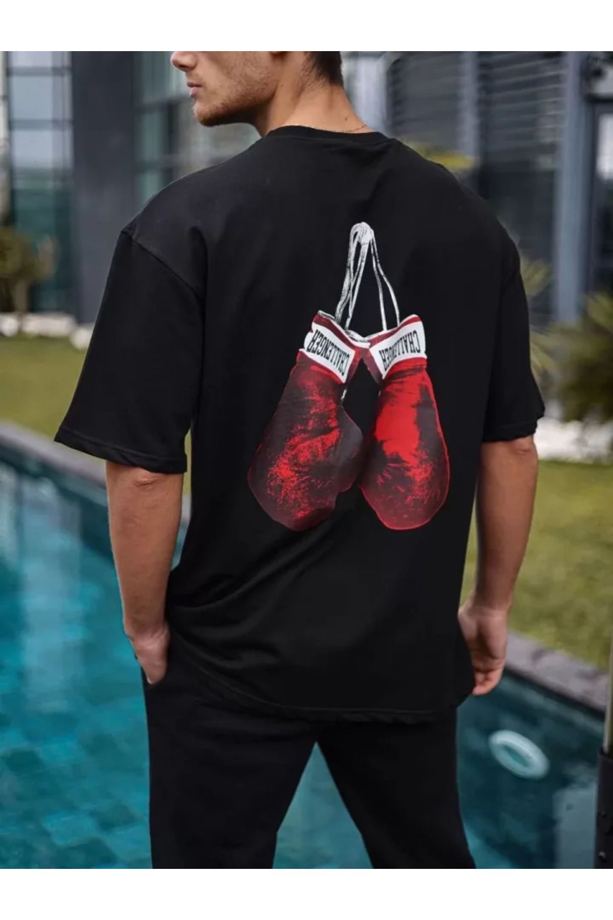 Albayrak Unisex Bisiklet Yaka Baskılı Oversize T-Shirt - Siyah