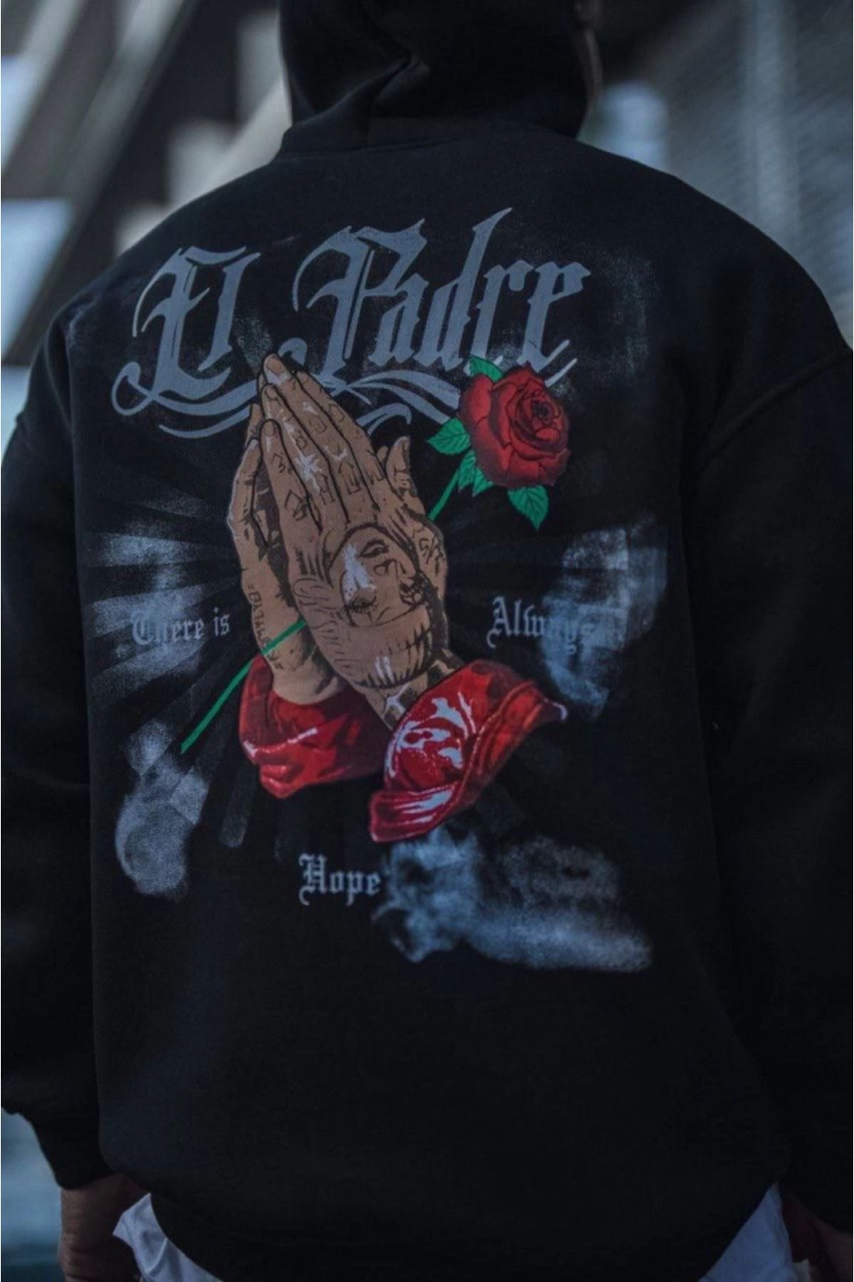 munn collection Üç İplik Penye Kapşonlu Baskılı SweatShirt - Siyah