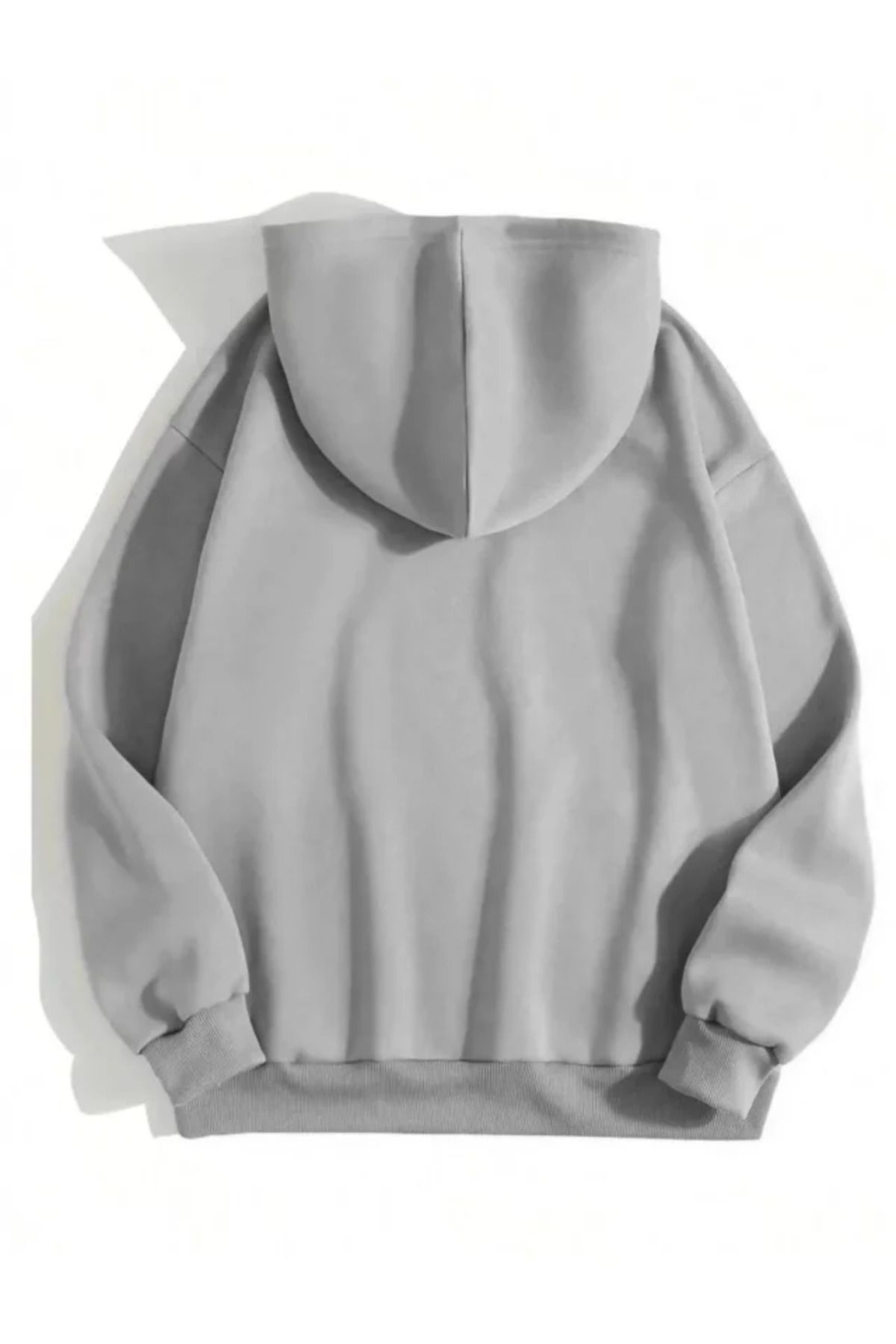 novafems Erkek Düz Kapüşonlu Sweat - Boyalı Gri