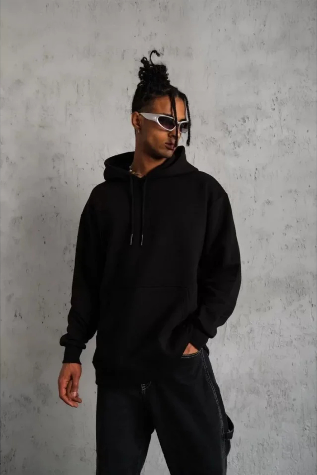 3 Iplik Kapşonlu Sweatshirt Hoodie - Siyah
