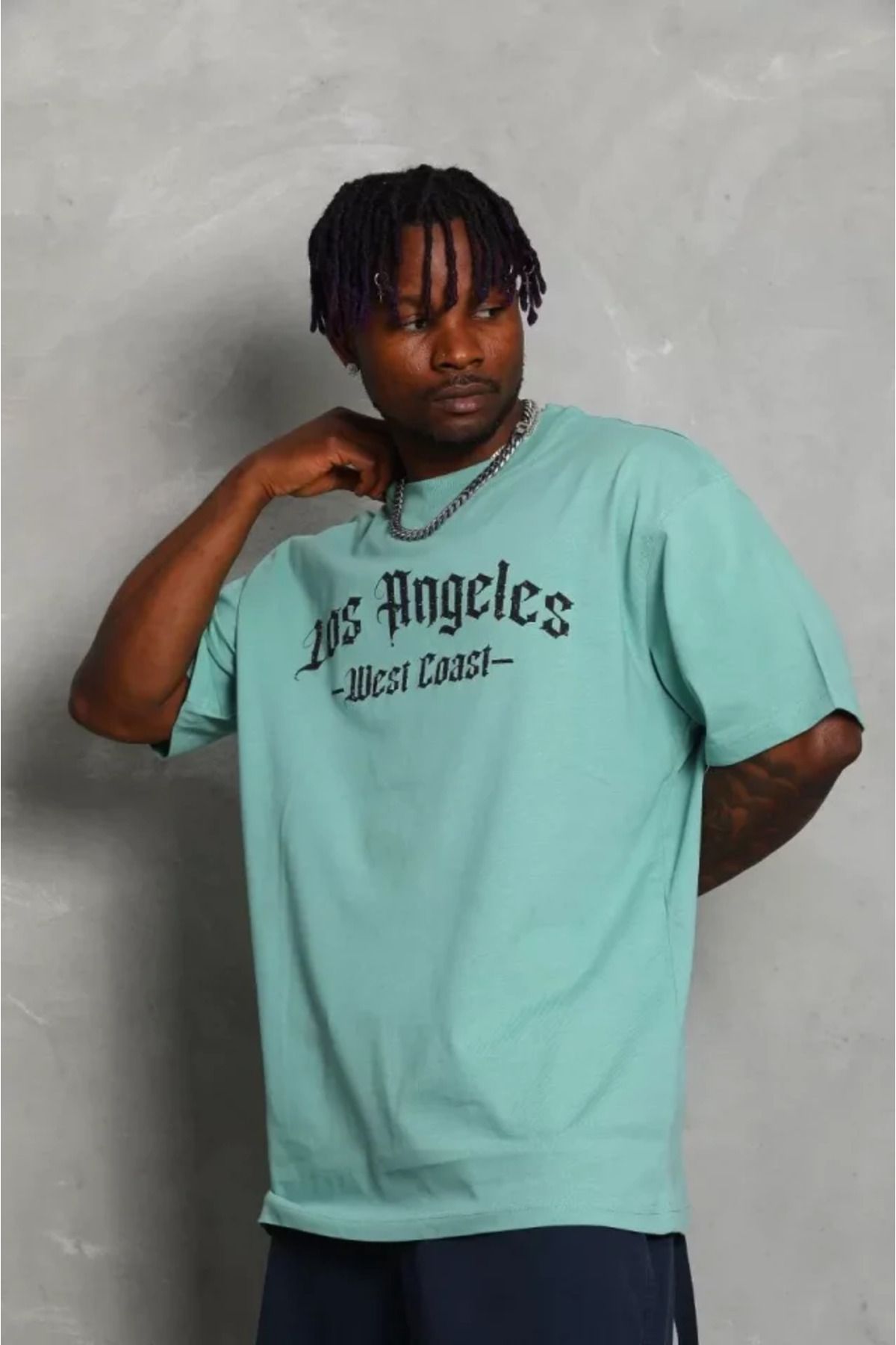meisa Unisex Oversize Baskılı Bisiklet Yaka T-Shirt - Mint Yeşili