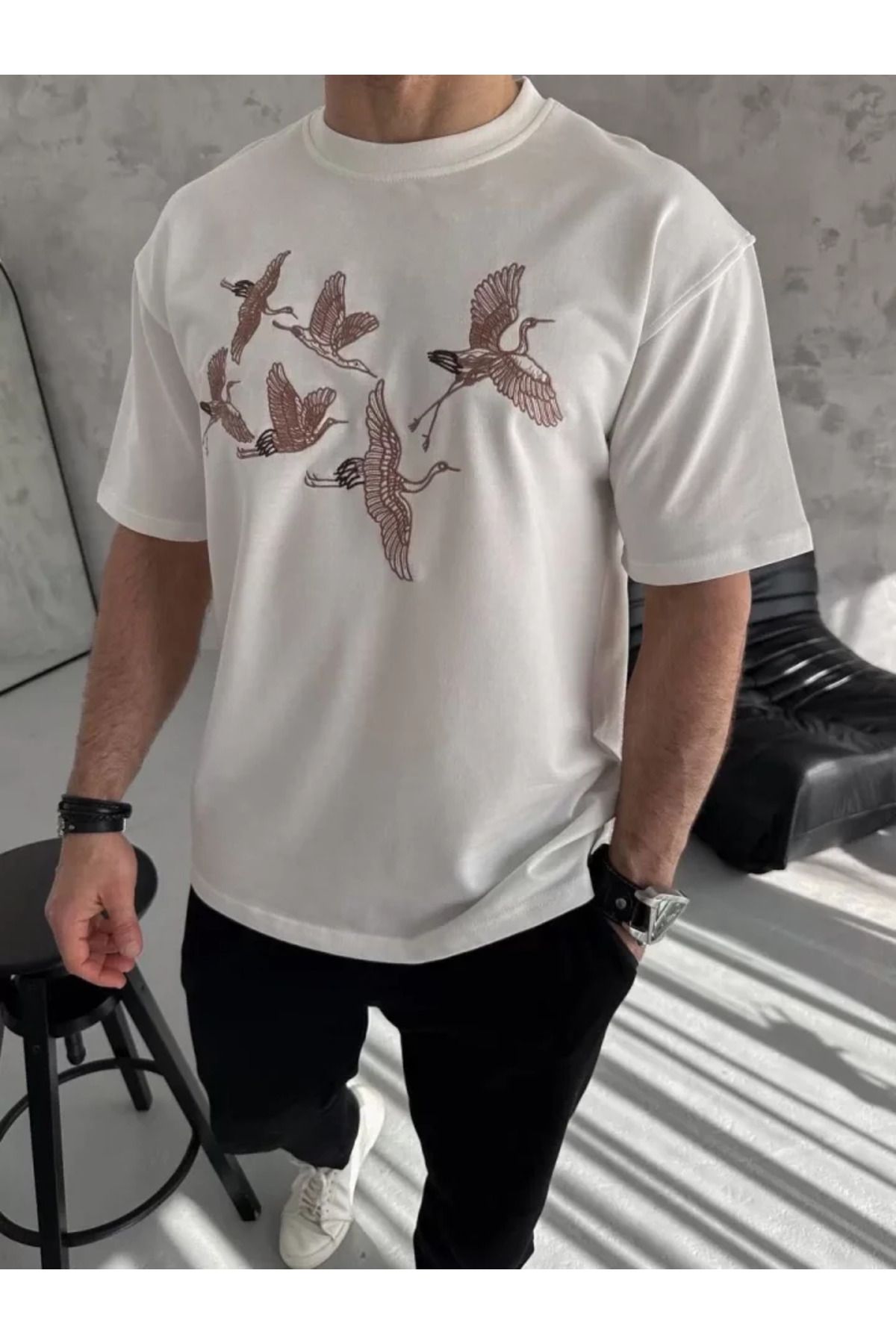 HobiDünyasıElif Unisex Nakış İşlemeli T-Shirt - Beyaz