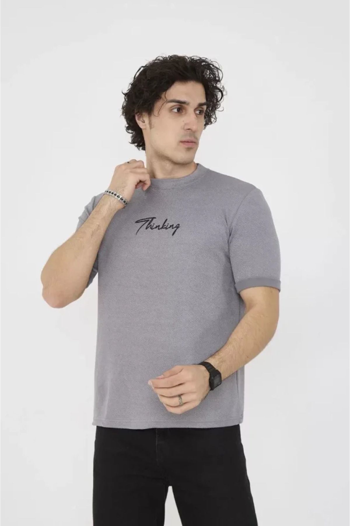 Gülsüm Aydın Unisex Bisiklet Yaka Slim Fit T-Shirt- Gri