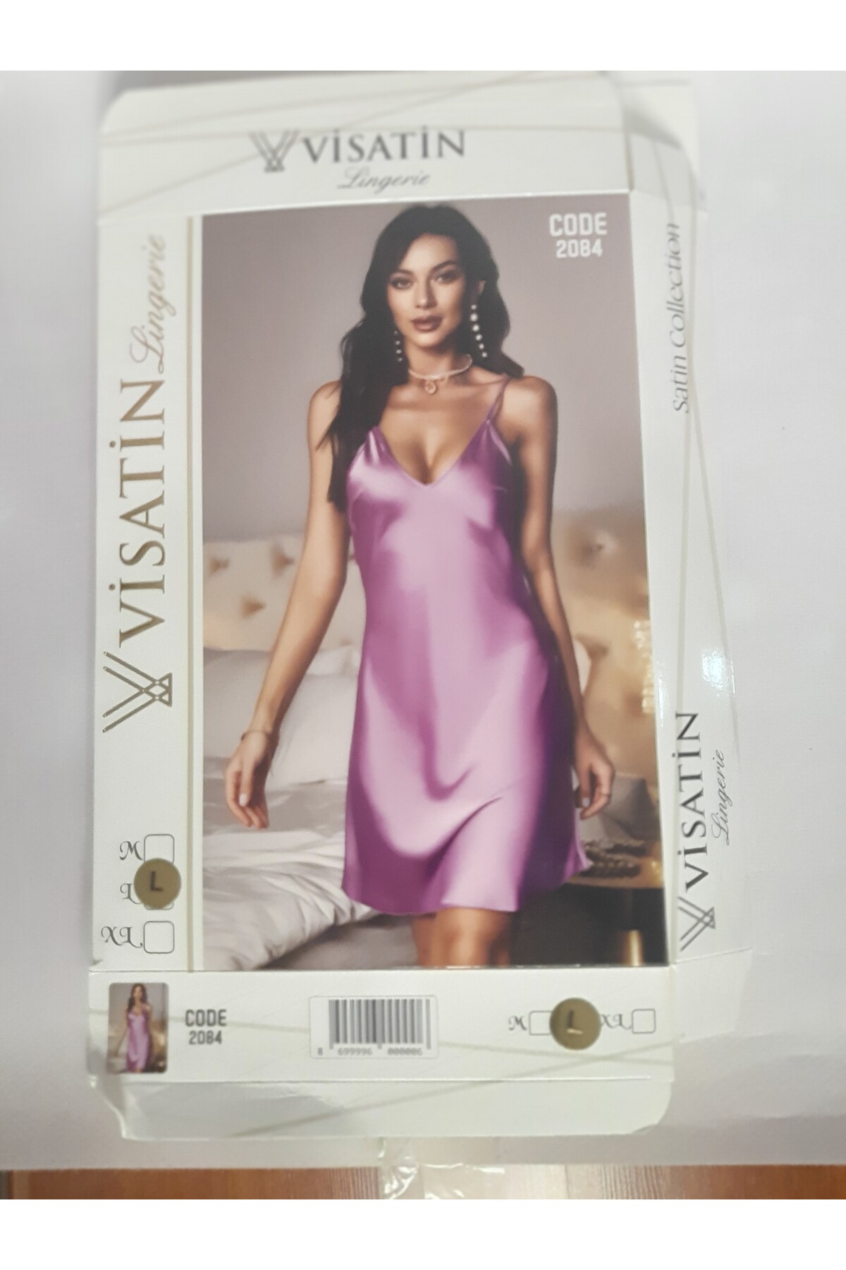 Butik Mor kadın saten gecelik arkası dantel detaylı