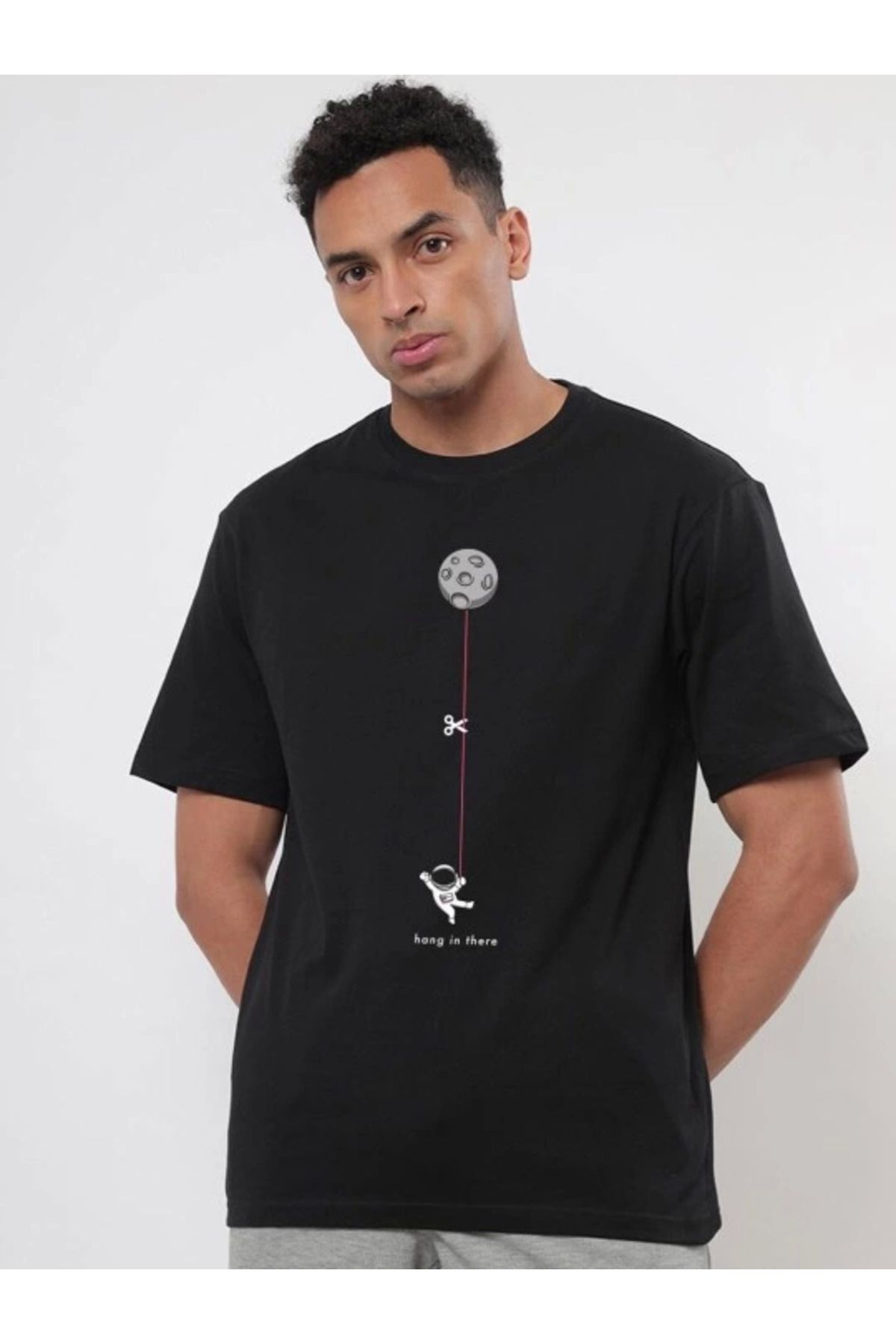 Asap Erkek Baskılı Oversize T-shirt - Siyah
