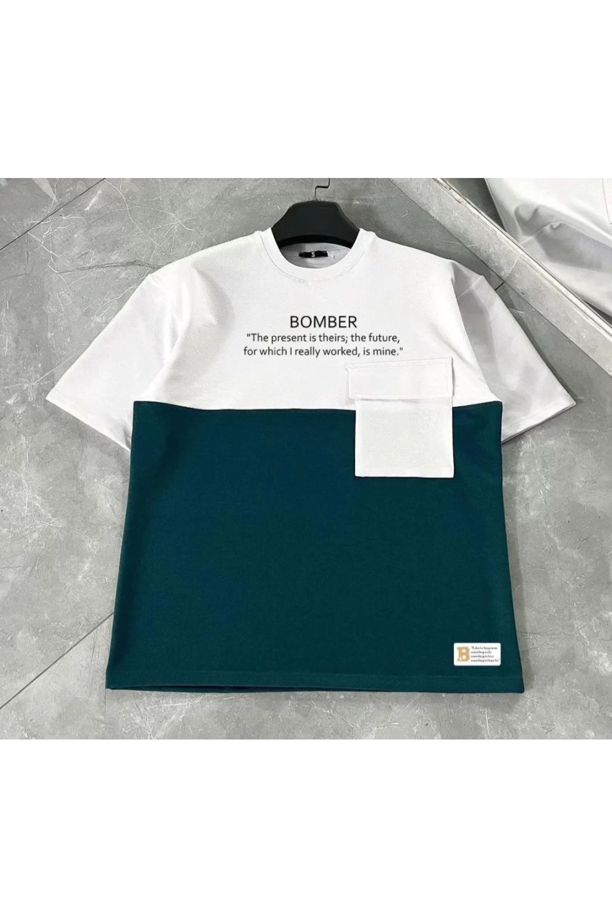 Asap Unisex Torba Cep Detaylı Parçalı T-Shirt - Lacivert