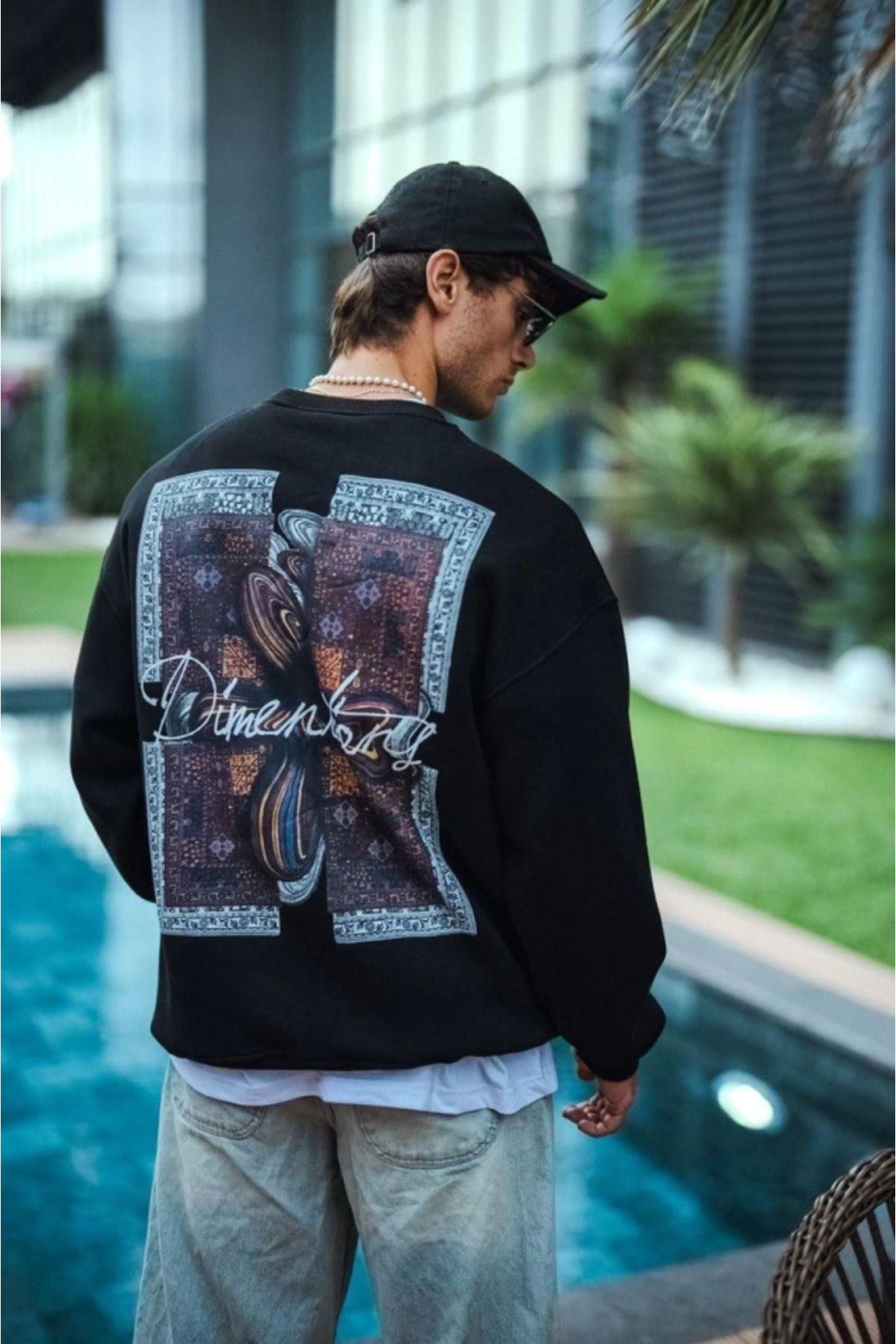 Grip Hug &Hug Uzun Kol Bisiklet Yaka Ön Ve Arka Baskılı SweatShirt - Siyah