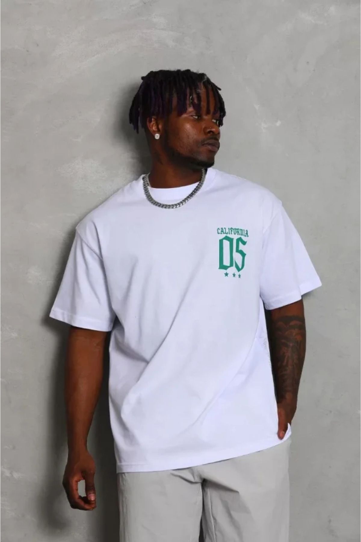 Albayrak Unisex Oversize Baskılı Bisiklet Yaka T-Shirt - Beyaz