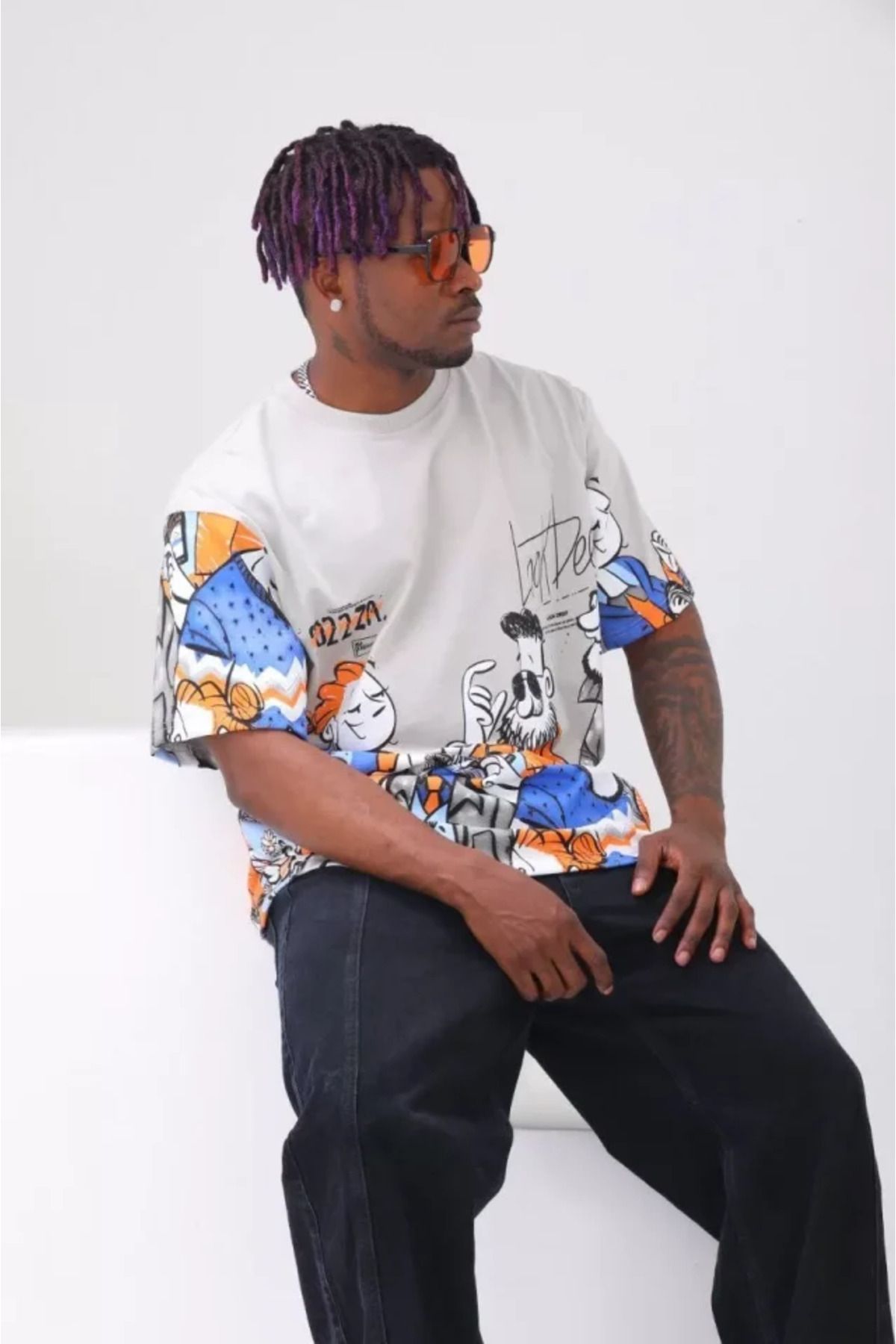 Velara GACHA Unisex Oversize Baskılı Bisiklet Yaka T-Shirt - Gri