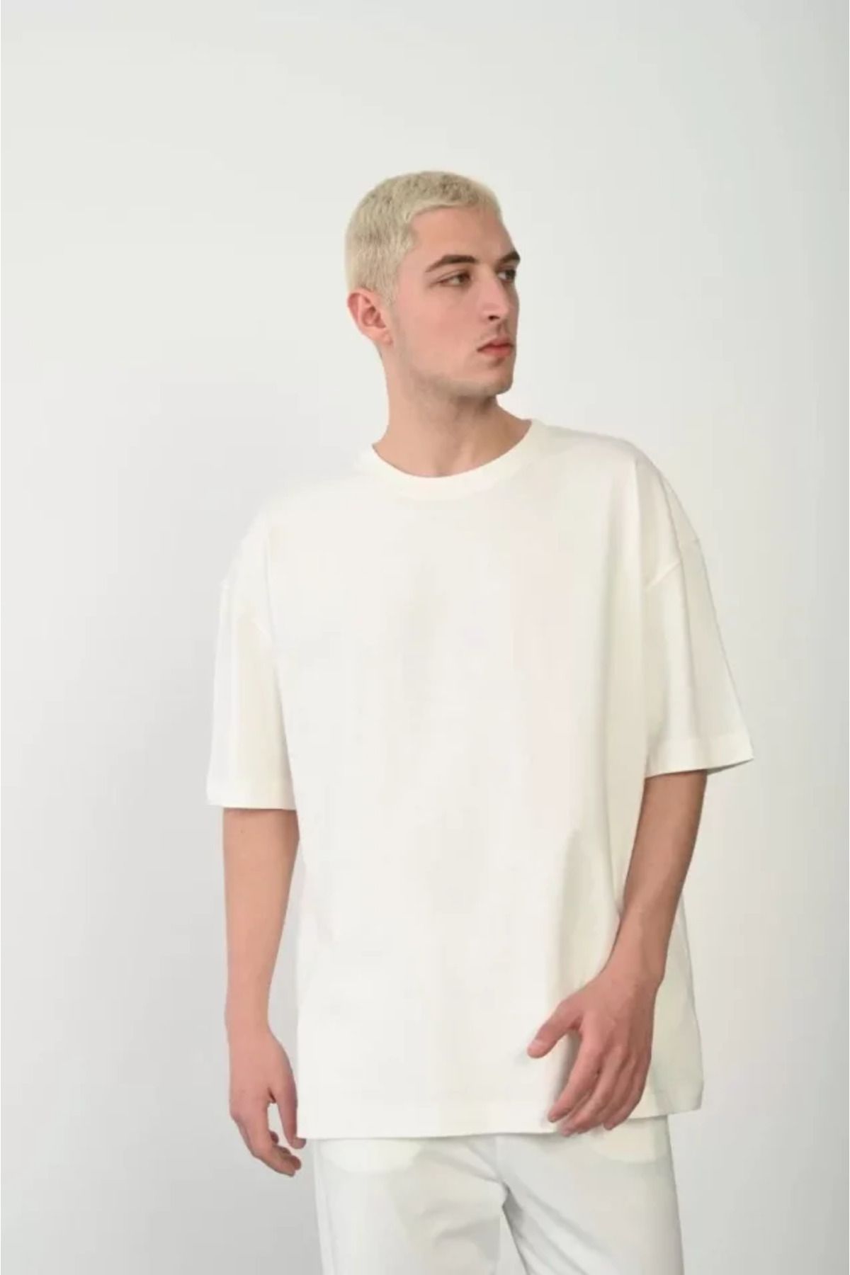 Asap Unisex Basic Bisiklet Yaka Oversize T-Shirt - Beyaz