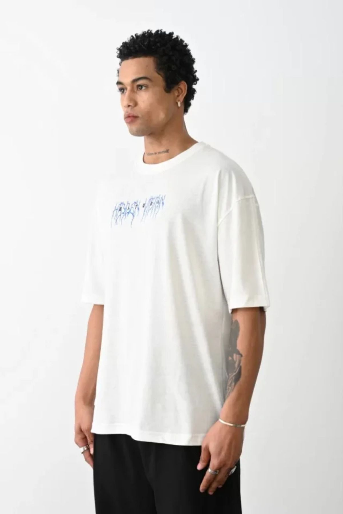Albayrak Unisex Baskılı Oversize T-Shirt - Beyaz