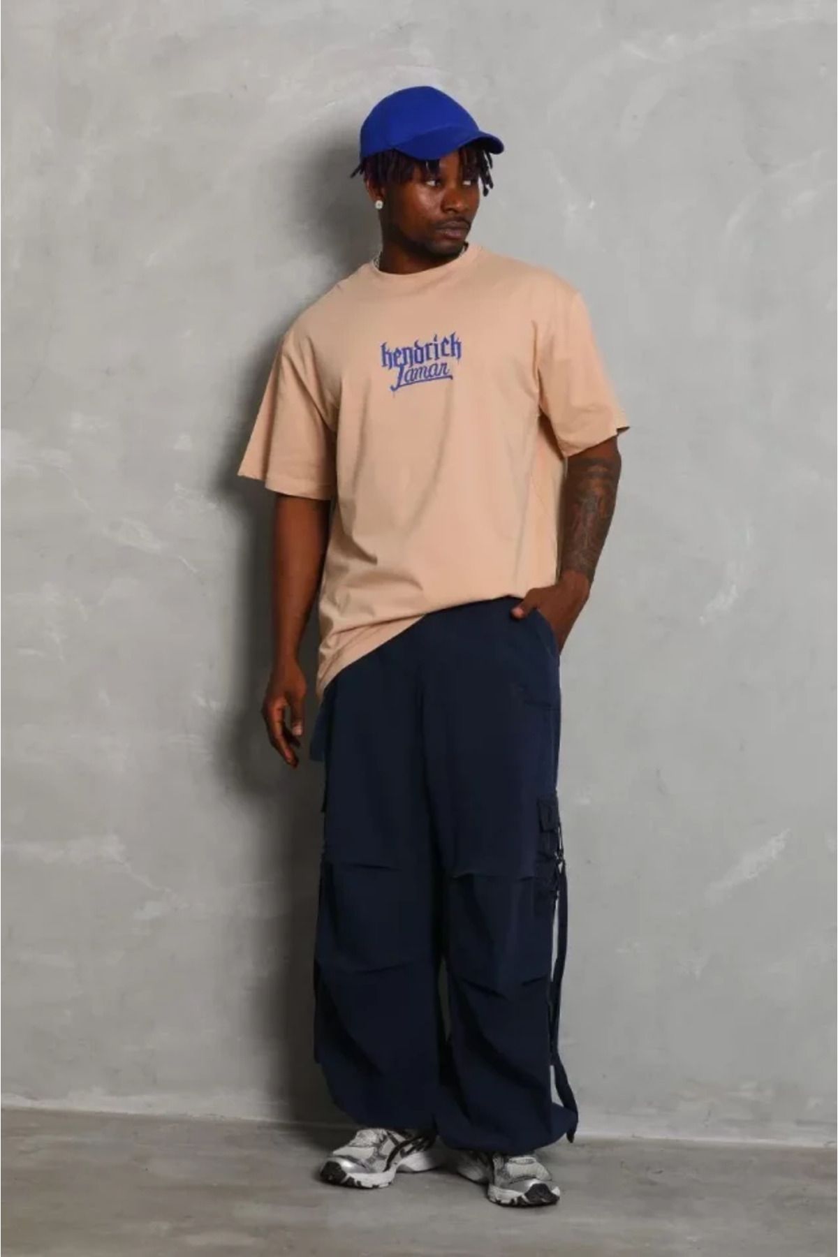 Albayrak Unisex Oversize Baskılı Bisiklet Yaka T-Shirt - Bej
