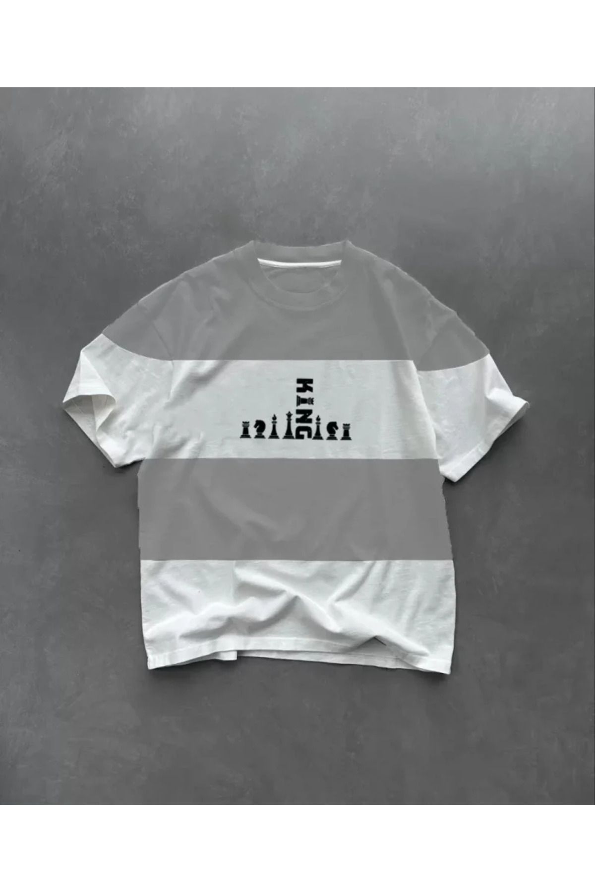 Asap Unisex Bisiklet Yaka Baskılı Parçalı Oversize T-Shirt - Gri