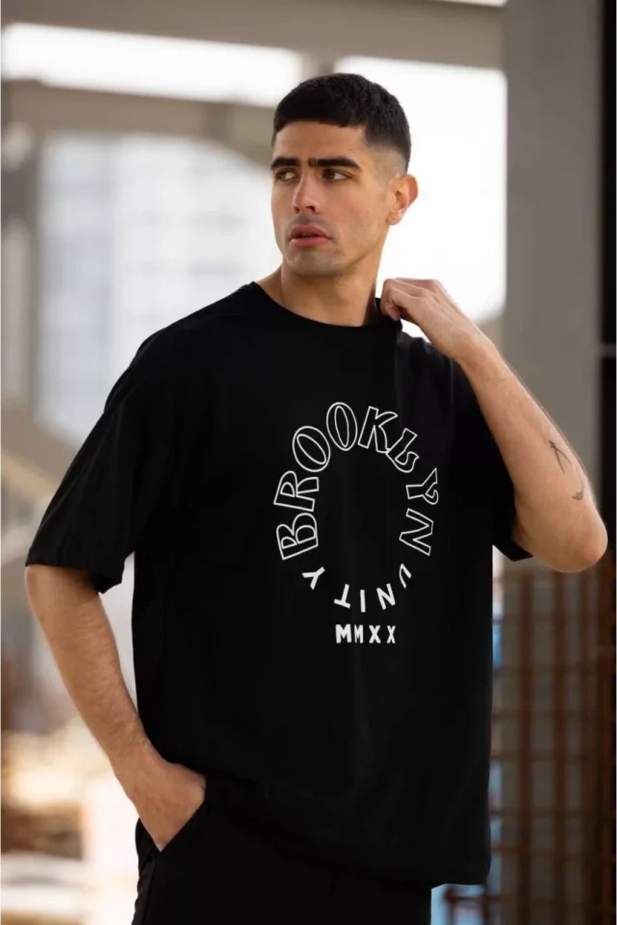Asap Unisex Bisiklet Yaka Baskılı Oversize T-Shirt - Siyah