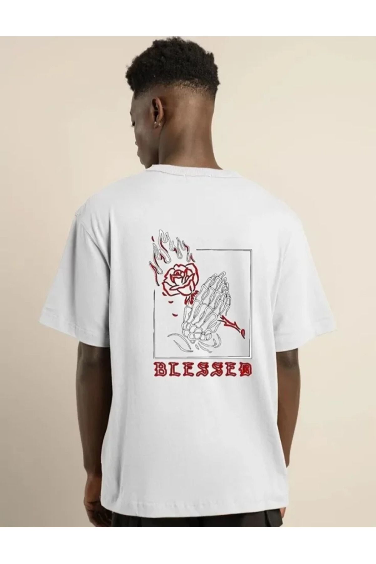 Albayrak Unisex Bisiklet Yaka Oversize Baskılı T-Shirt - Beyaz