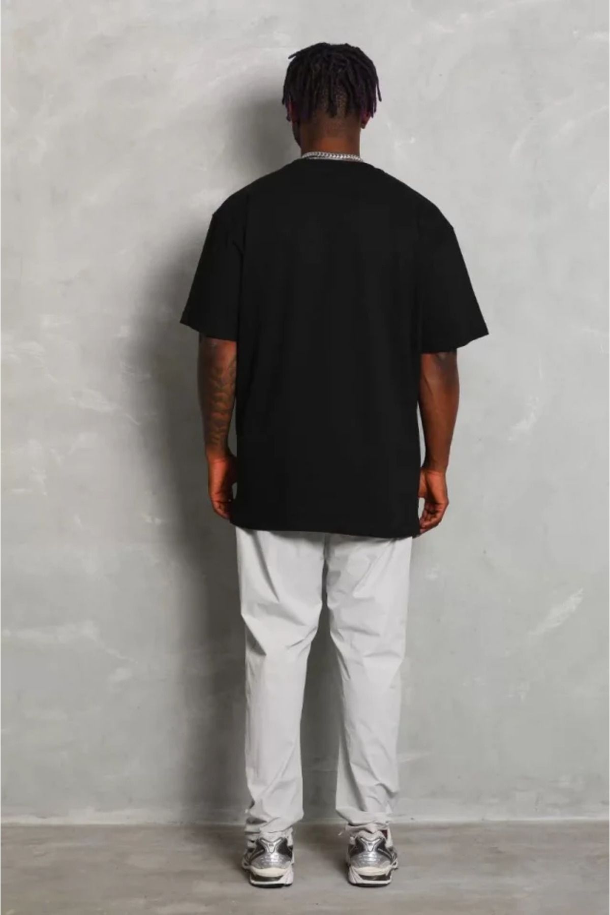 Albayrak Unisex Oversize Düz Bisiklet Yaka T-Shirt - Siyah