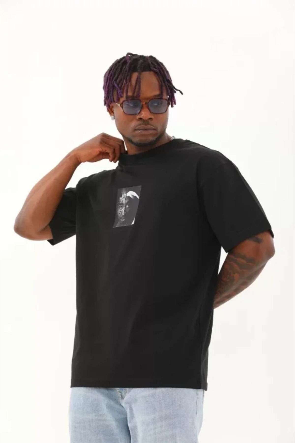 gelirr Unisex Oversize Baskılı Bisiklet Yaka T-Shirt - Siyah
