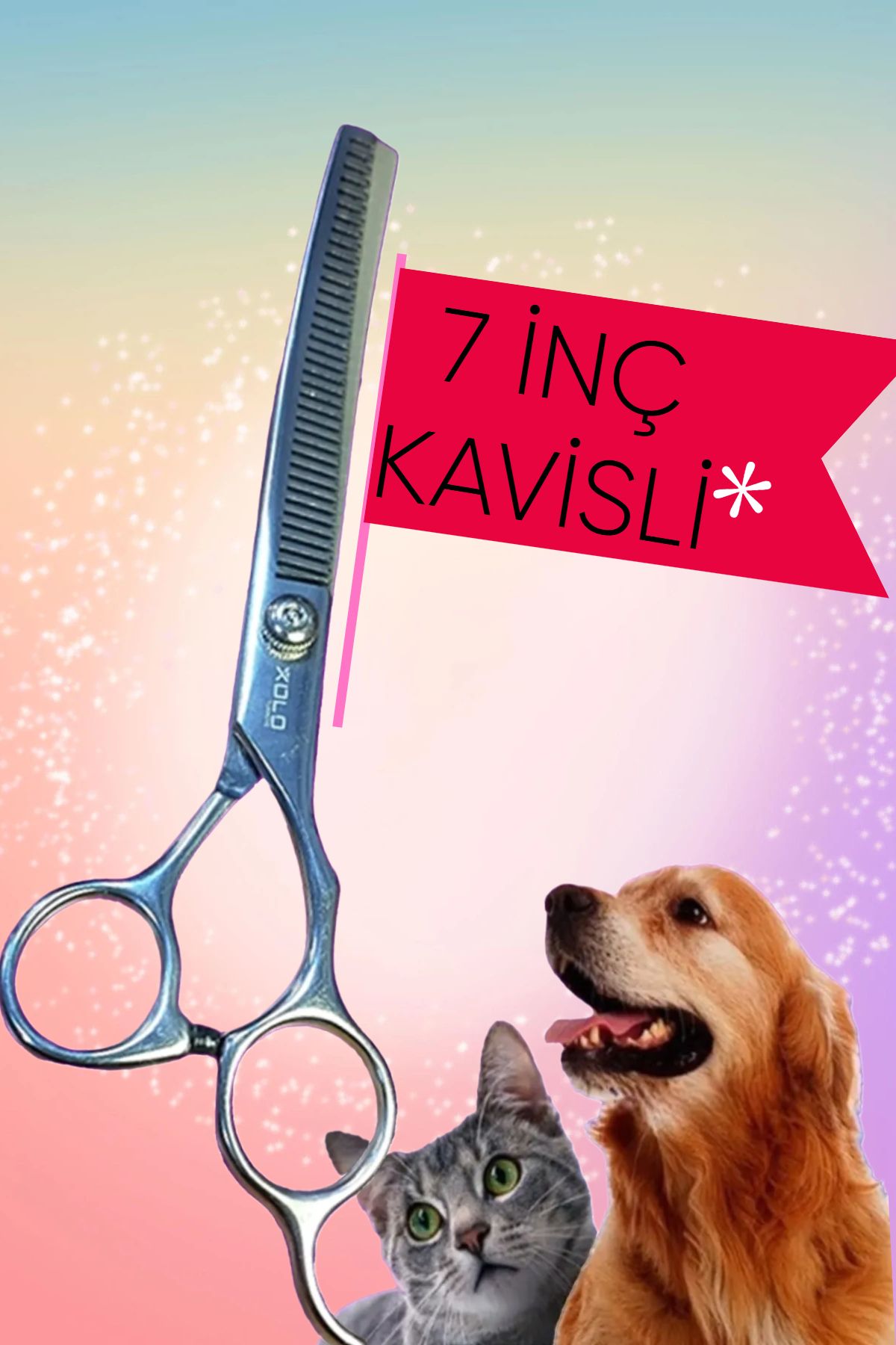 ESENLİWE Gümüş Professional 7 İnç Kavisli Evcil Hayvan Ara Makası Tüy Toplama Pet Shop Bakım Makas